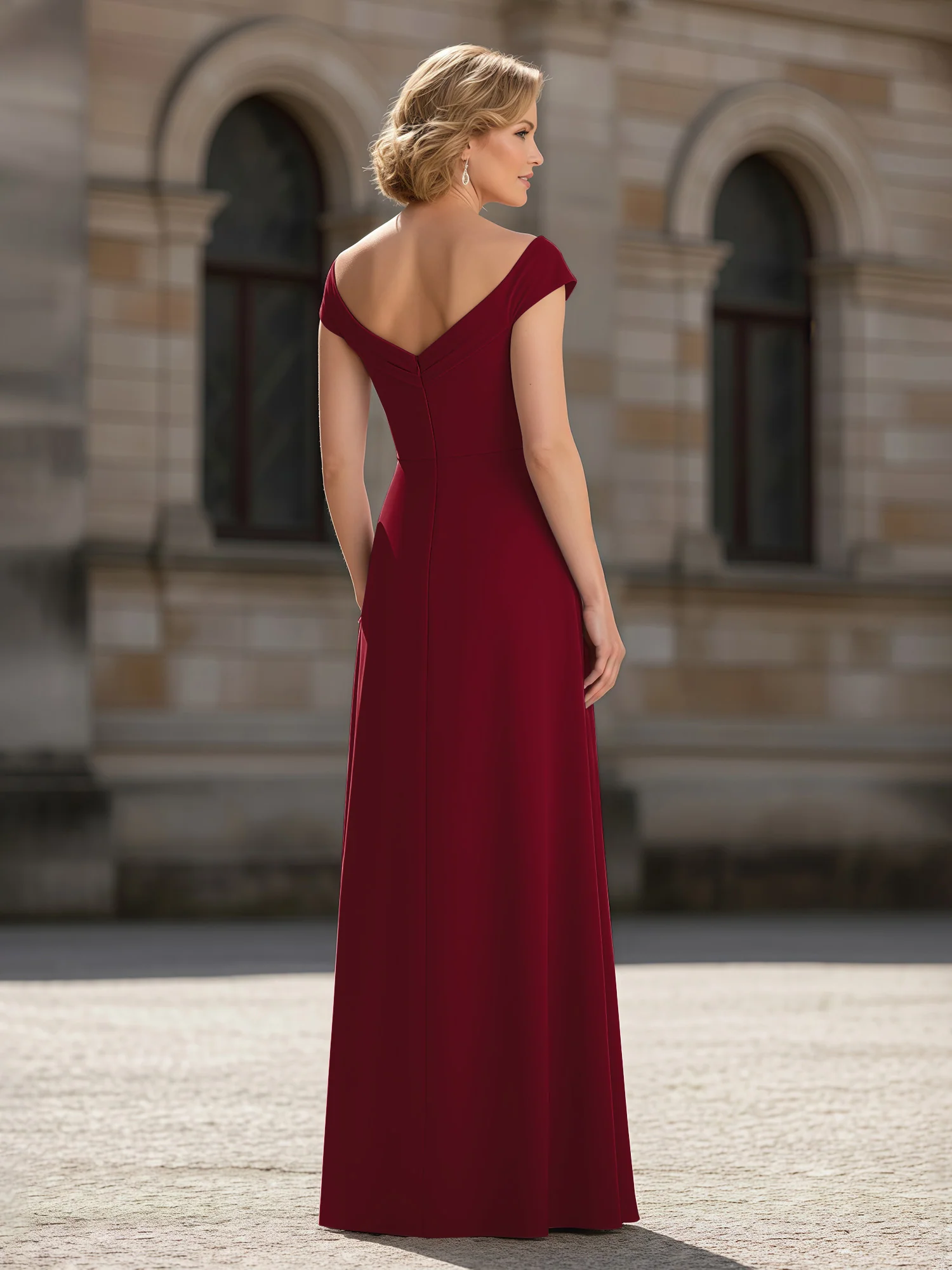 Pleated A-Line Chiffon Floor-Length Dress Burgundy - Image 2