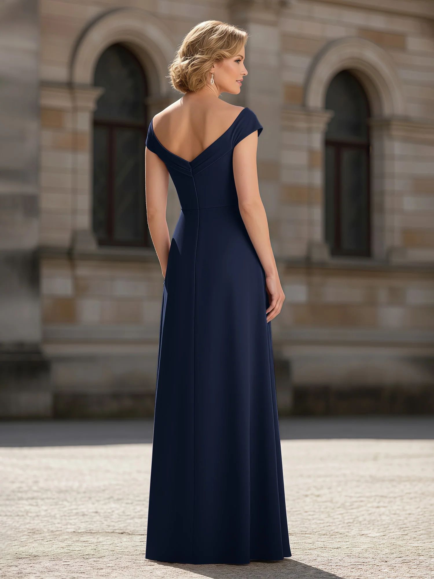 Pleated A-Line Chiffon Floor-Length Dress Dark Navy - Image 2