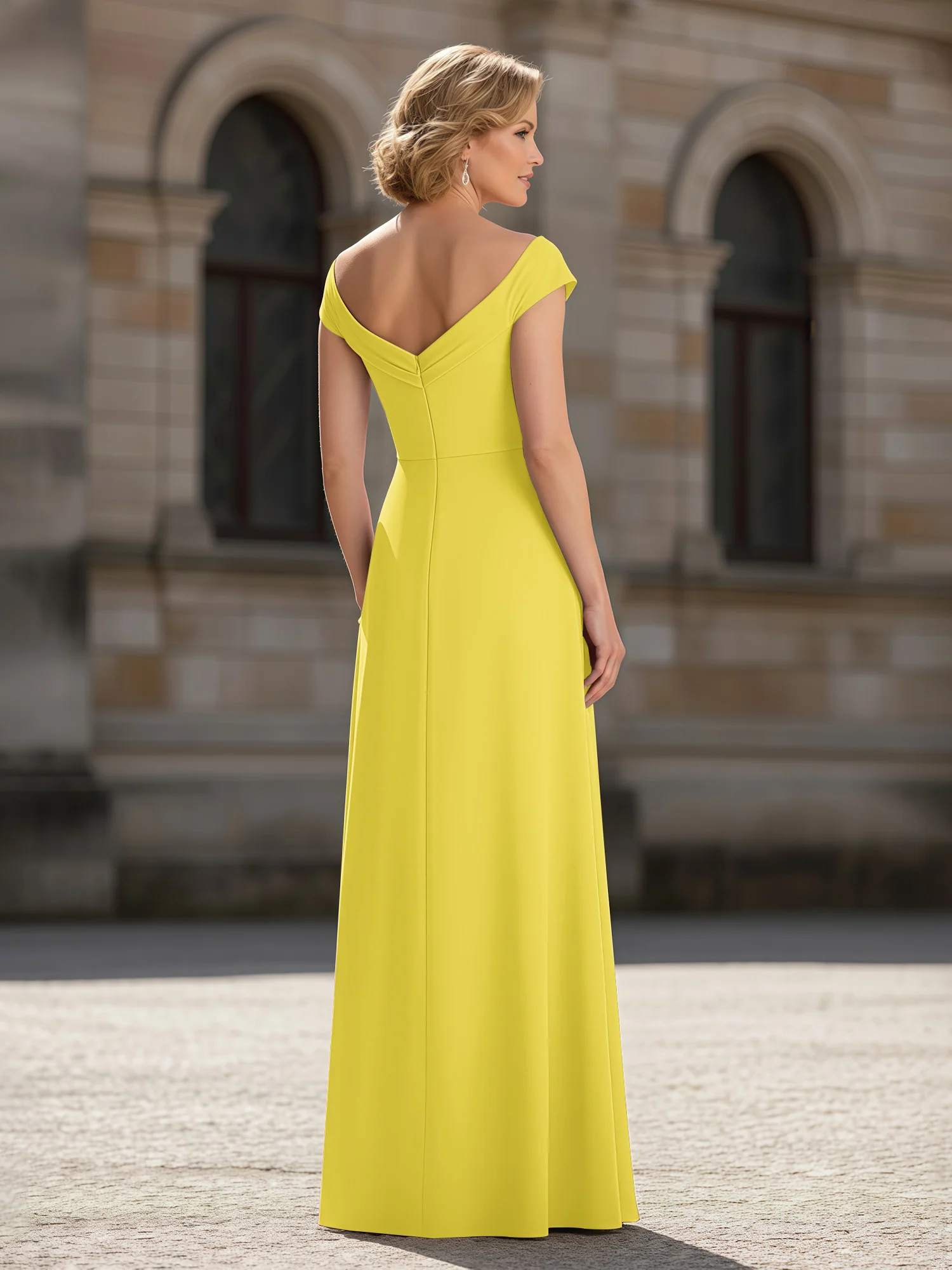 Pleated A-Line Chiffon Floor-Length Dress Lemon - Image 2