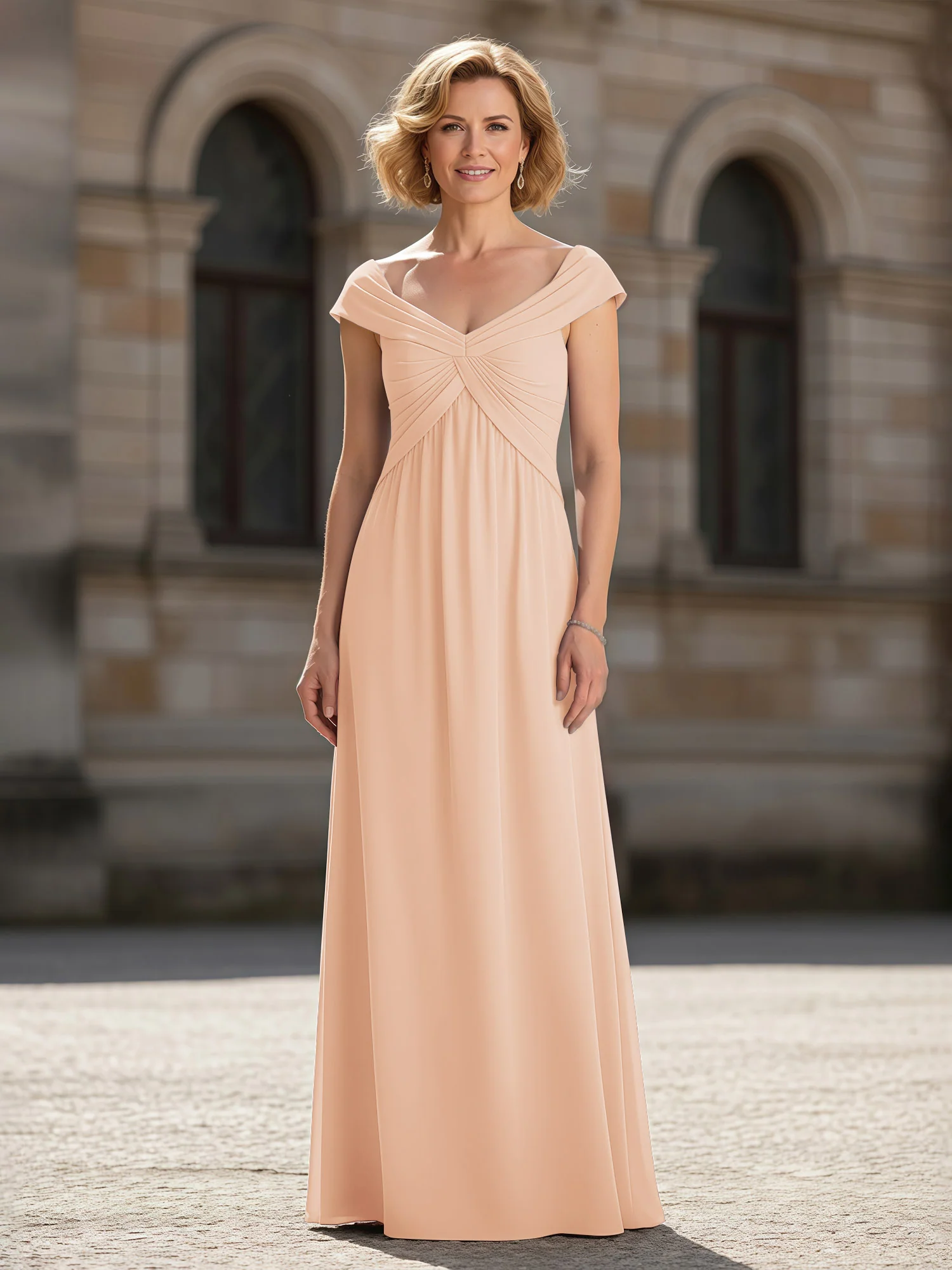 Pleated A-Line Chiffon Floor-Length Dress Pearl Pink