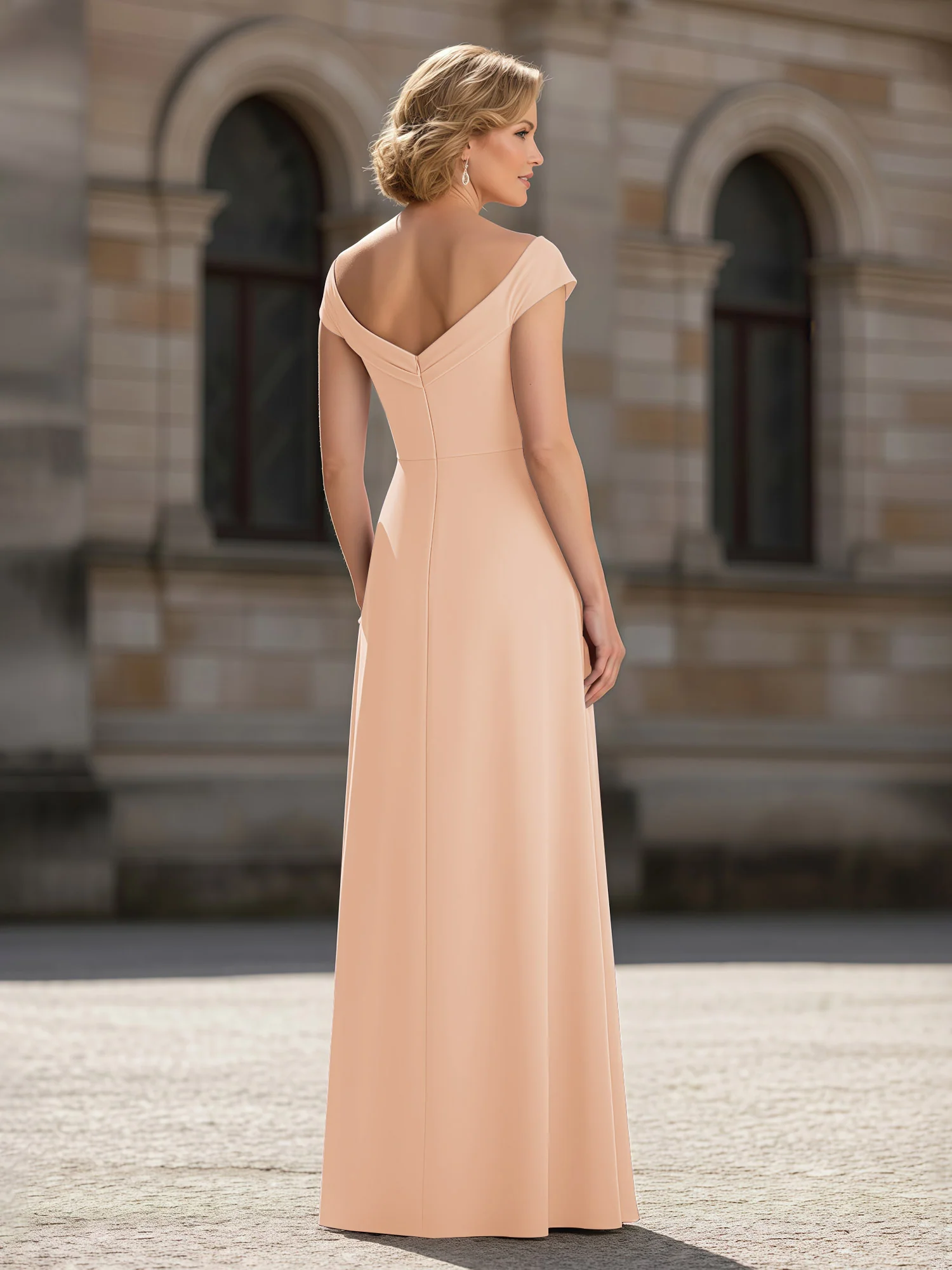 Pleated A-Line Chiffon Floor-Length Dress Pearl Pink - Image 2