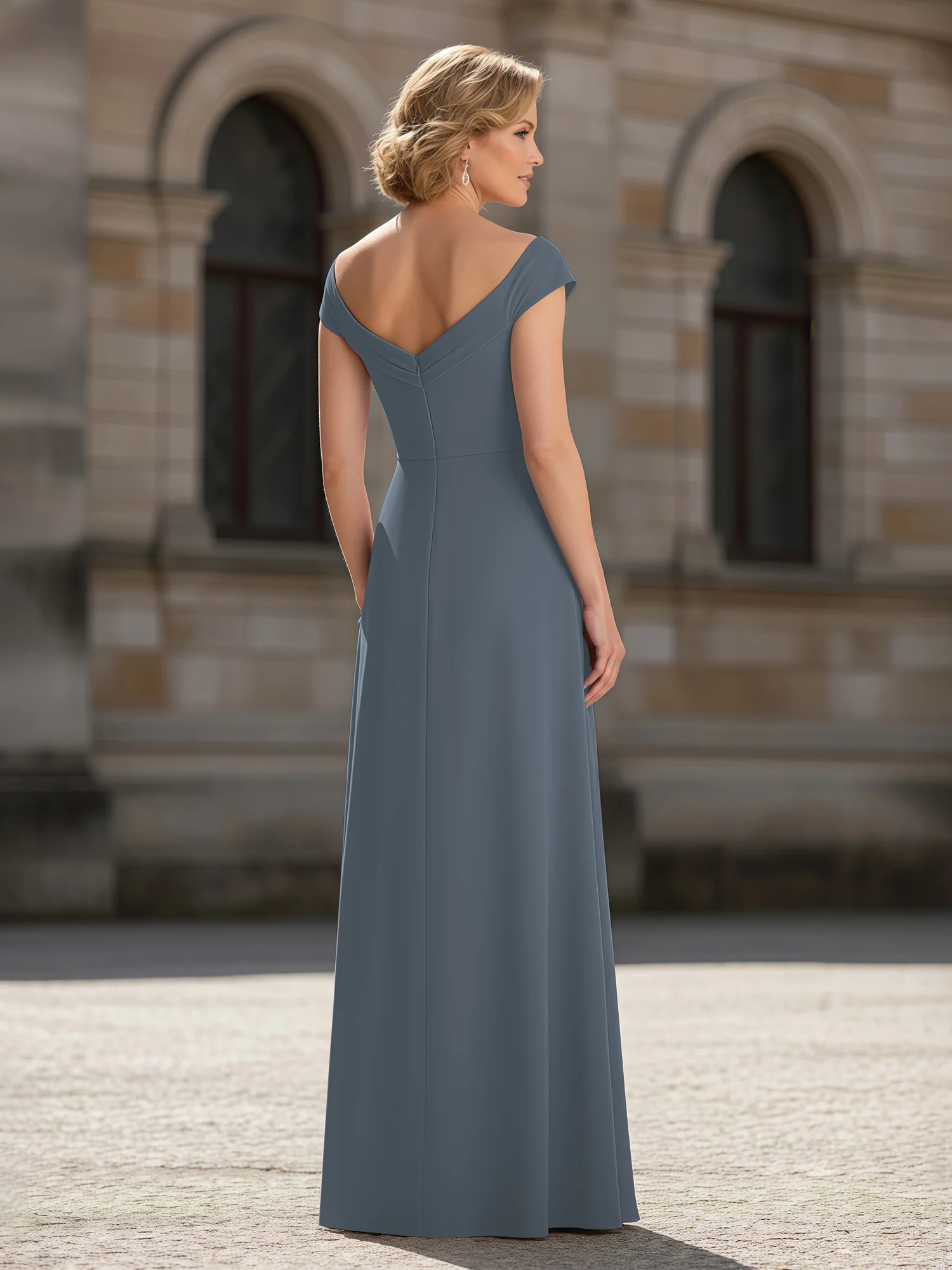 Pleated A-Line Chiffon Floor-Length Dress Slate Blue - Image 2