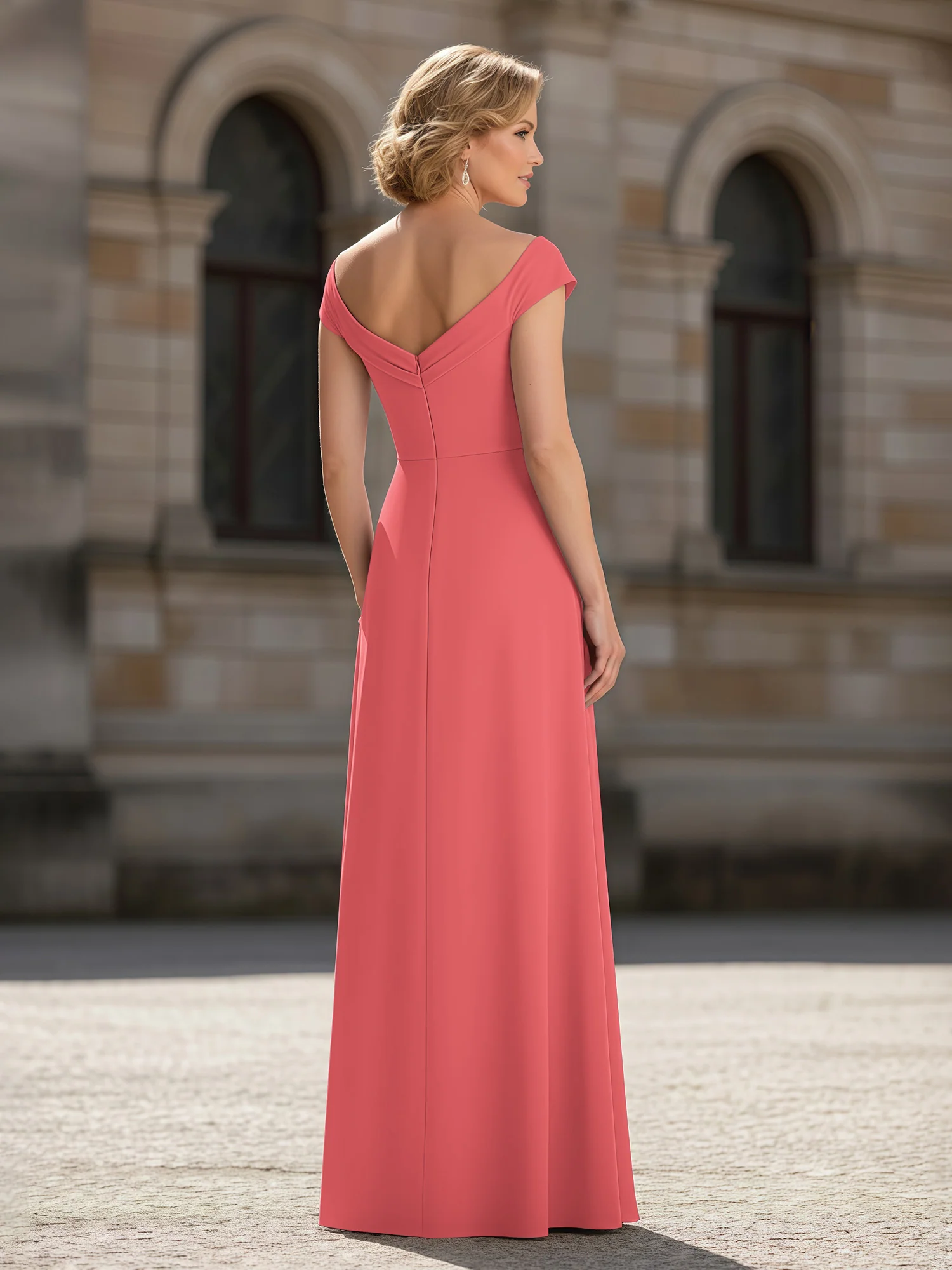 Pleated A-Line Chiffon Floor-Length Dress Watermelon - Image 2