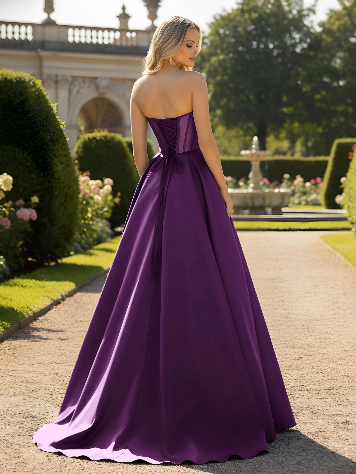 A-Line Ball Gown with Illusion Corset Bodice Grape - Image 2