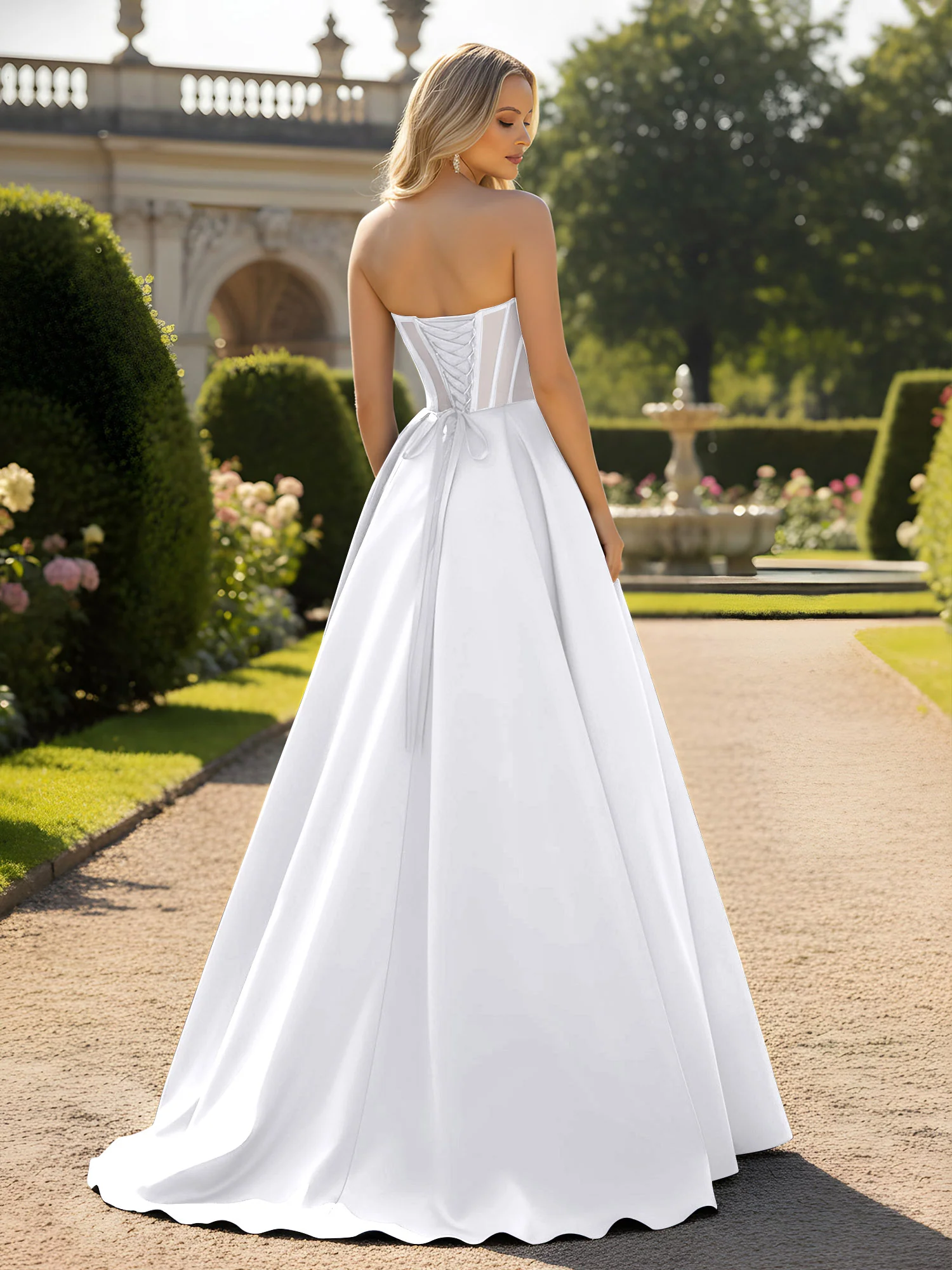 A-Line Ball Gown with Illusion Corset Bodice White - Image 2