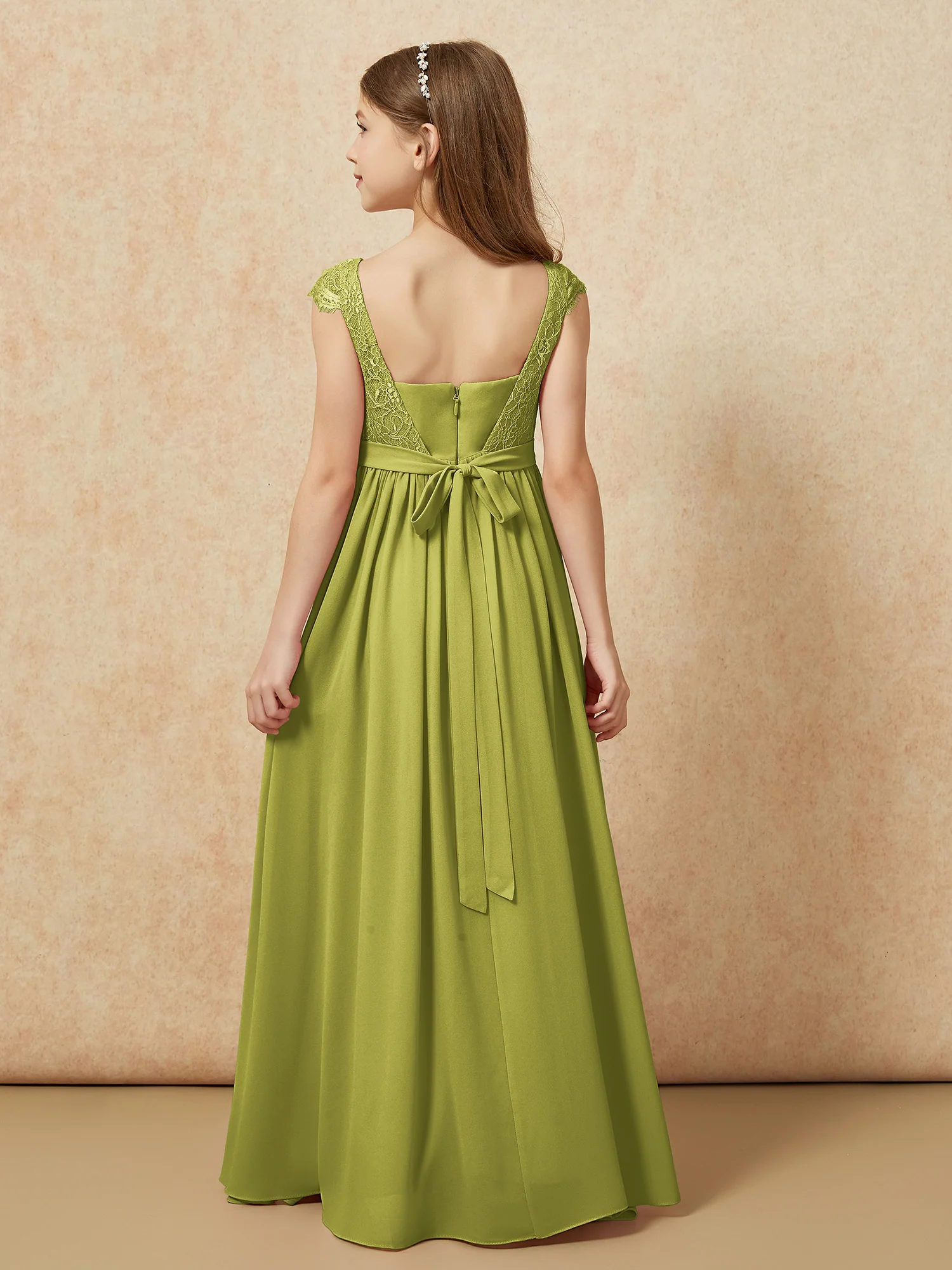Cap Sleeve Lace Chiffon Junior Bridesmaid Dresses Clover - Image 2