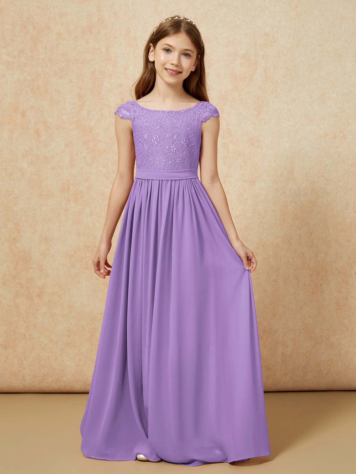 Cap Sleeve Lace Chiffon Junior Bridesmaid Dresses Tahiti
