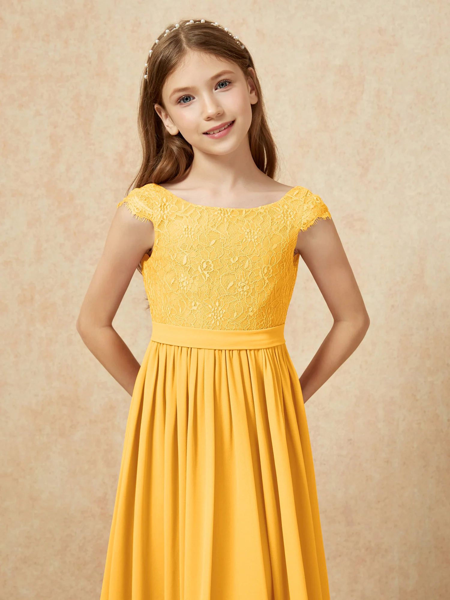 Cap Sleeve Lace Chiffon Junior Bridesmaid Dresses Tangerine - Image 6
