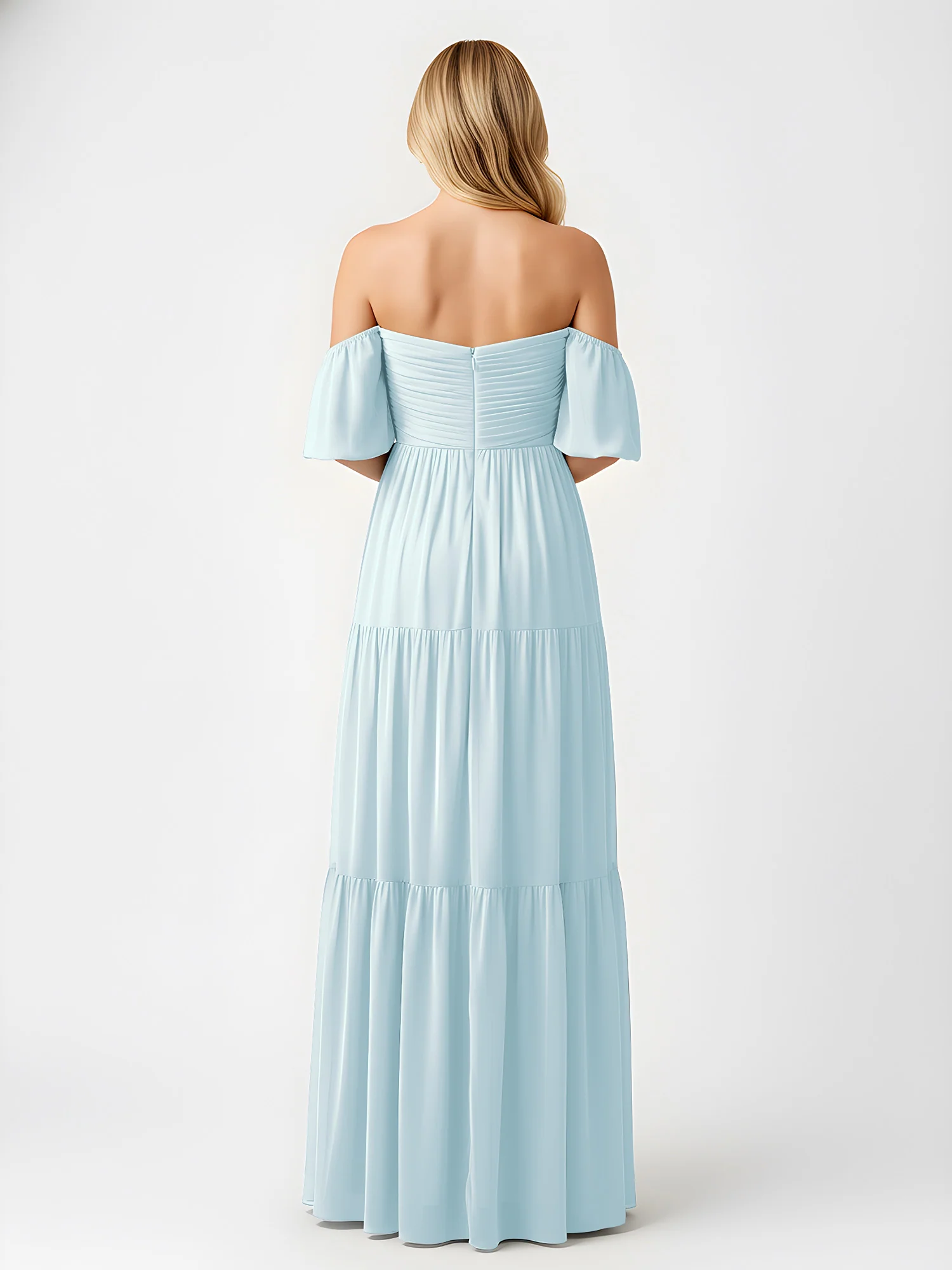 Off-Shoulder Tiered Chiffon Maxi Dress with Slit Mist - Image 2