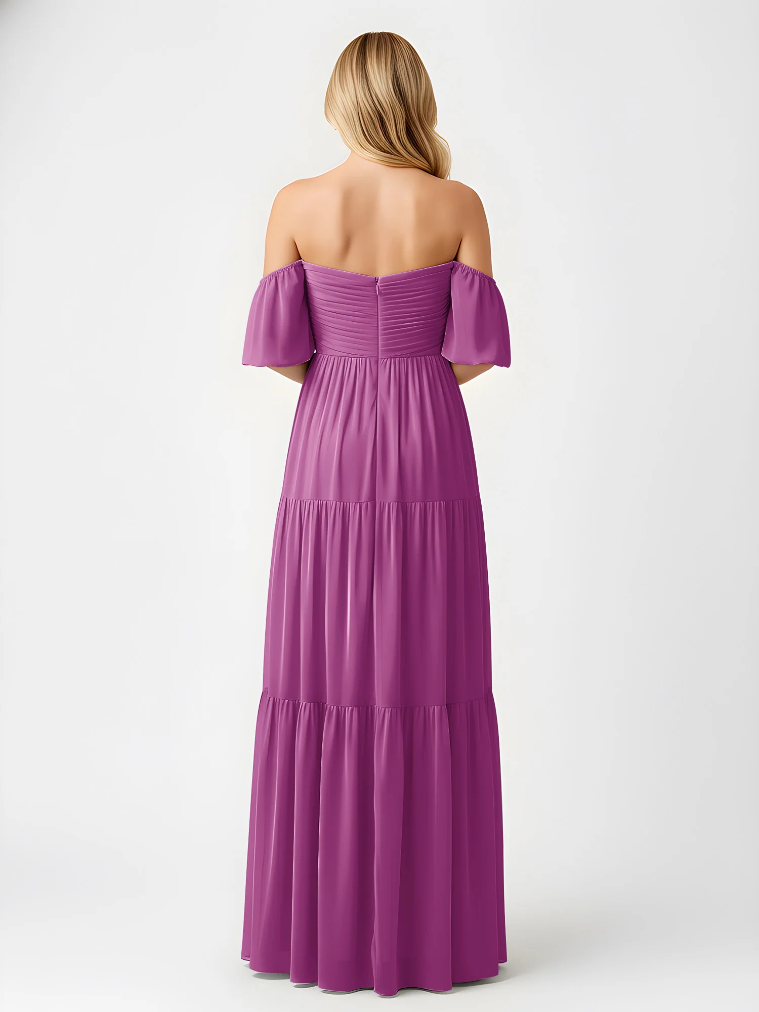 Off-Shoulder Tiered Chiffon Maxi Dress with Slit Orchid - Image 2