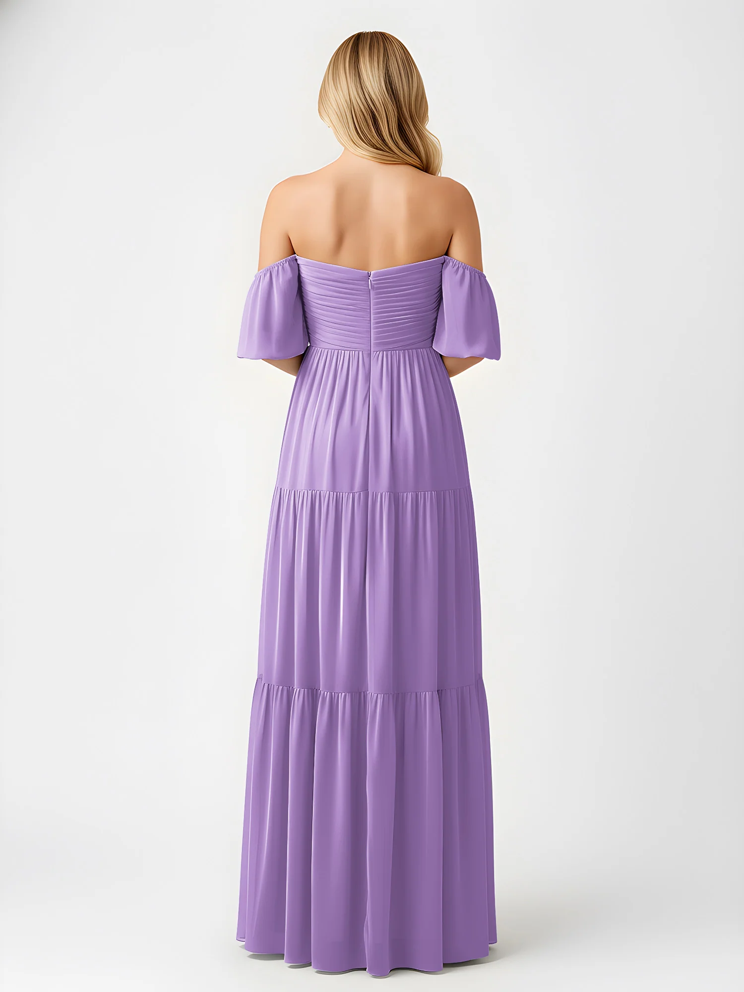 Off-Shoulder Tiered Chiffon Maxi Dress with Slit Tahiti - Image 2