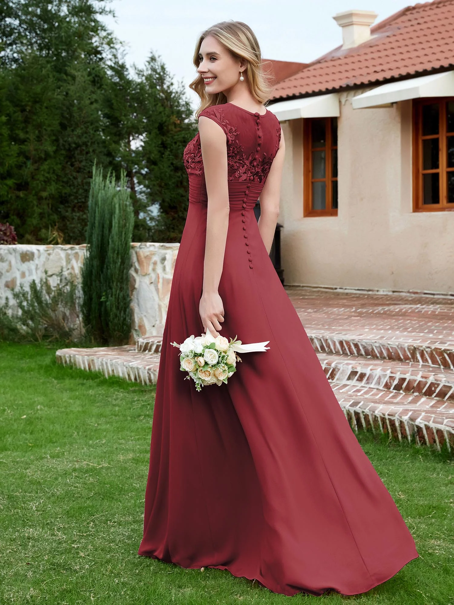 Chiffon And Lace Floor-length A-line Dress Cinnamon Rose Plus Size - Image 2