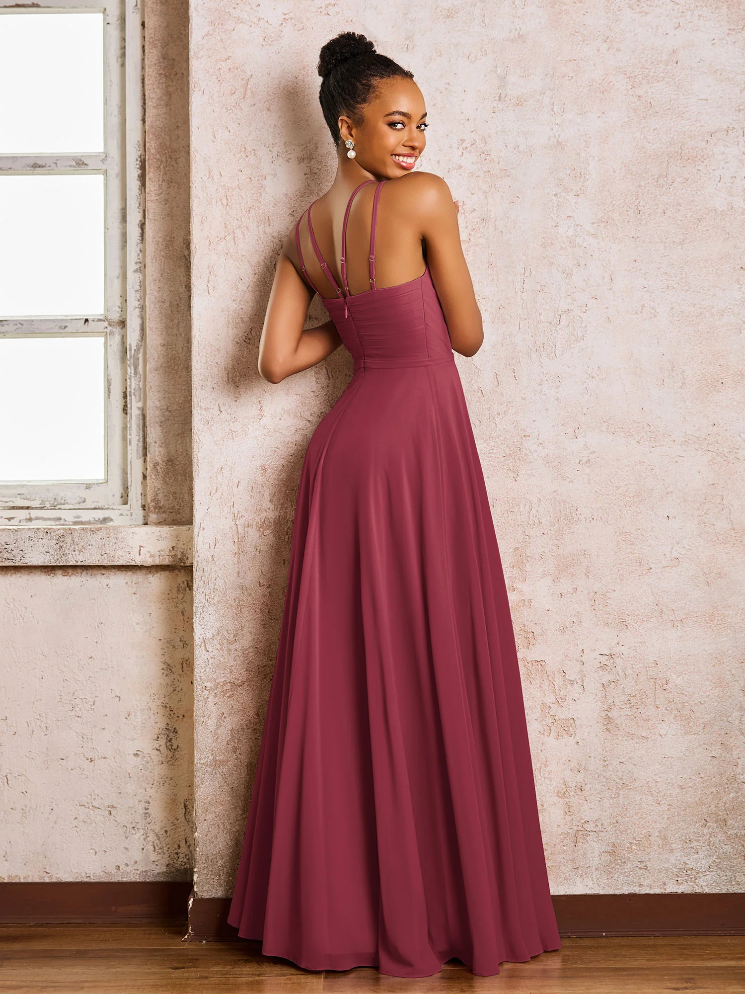 Chiffon Halter Floor-length Bridesmaid Dresses Cinnamon Rose - Image 2