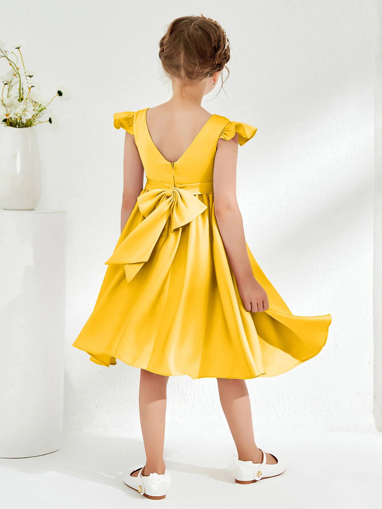 Cute Cap Sleeves Acetate Satin Flower Girl Dresses Marigold - Image 2