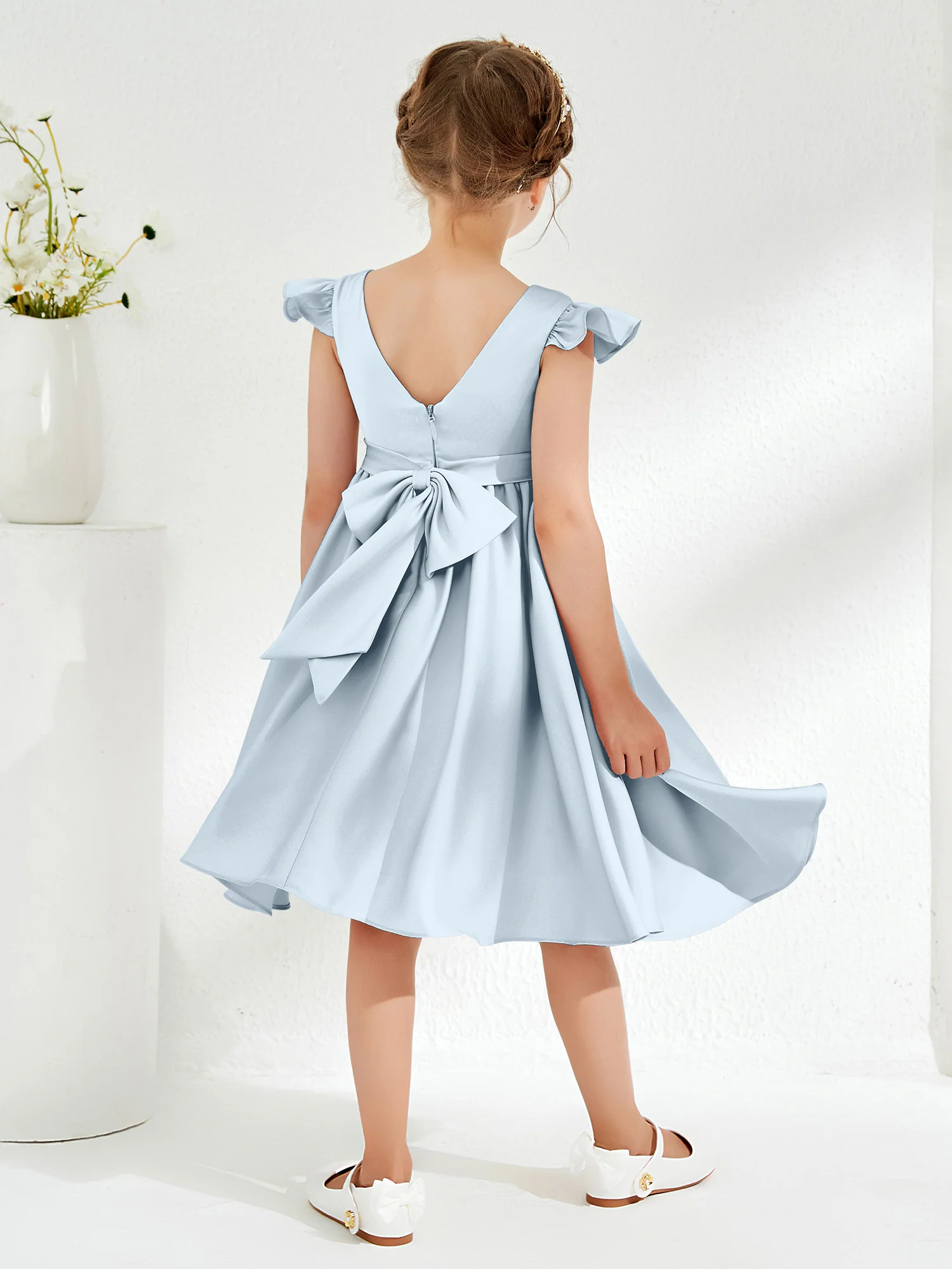 Cute Cap Sleeves Acetate Satin Flower Girl Dresses Mist - Image 2