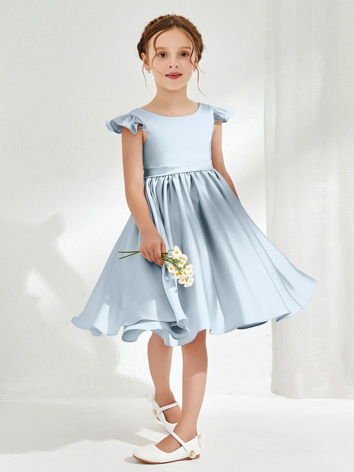Cute Cap Sleeves Acetate Satin Flower Girl Dresses Mist - Image 3