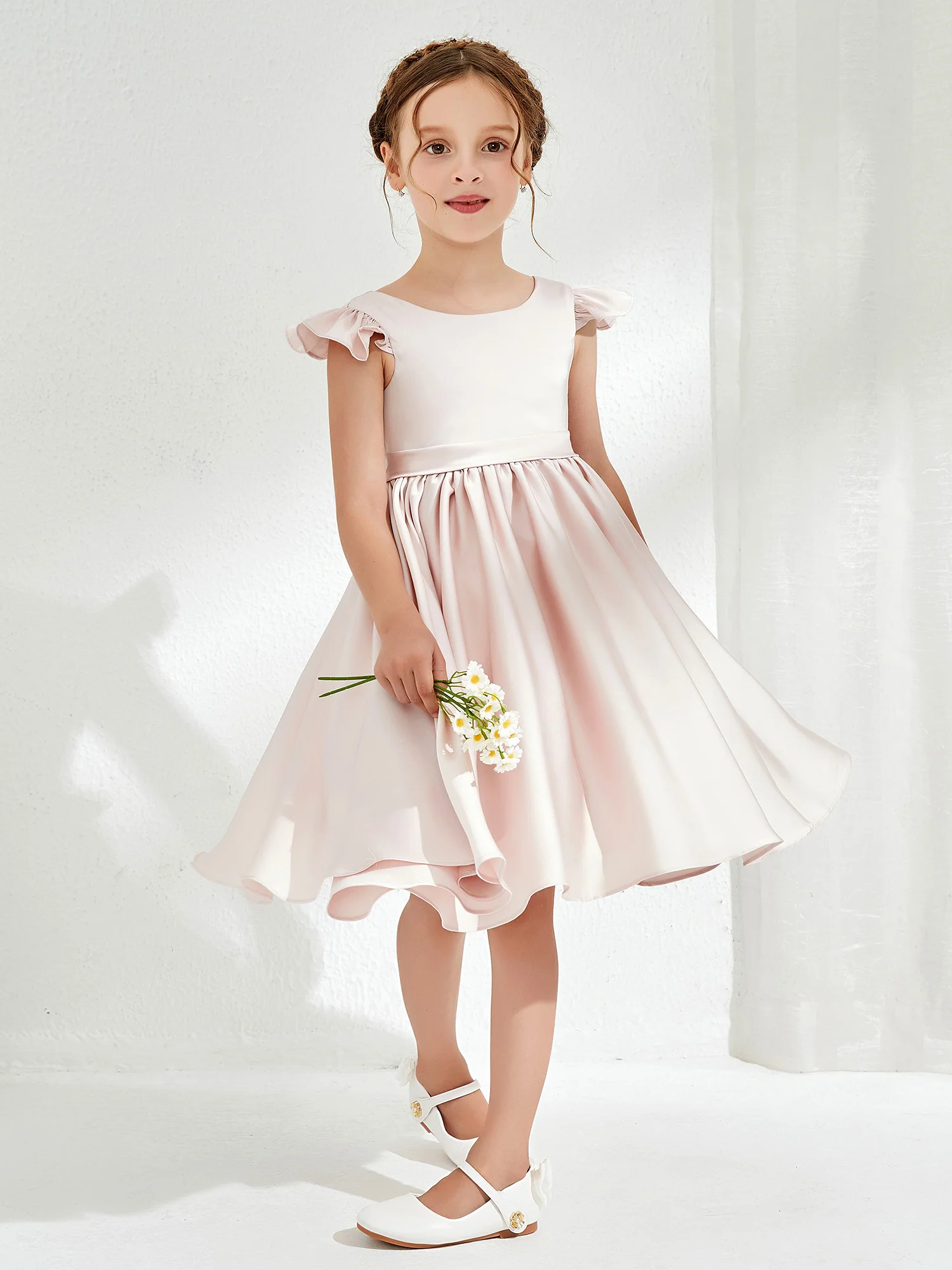 Cute Cap Sleeves Acetate Satin Flower Girl Dresses Rose Petal - Image 3