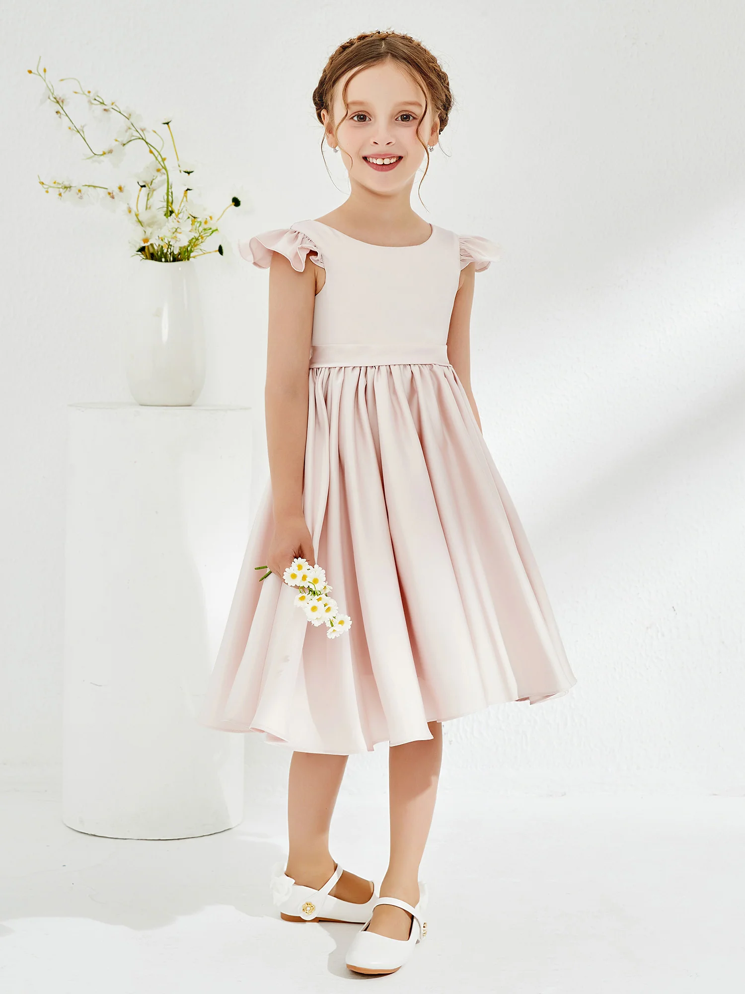 Cute Cap Sleeves Acetate Satin Flower Girl Dresses Rose Petal - Image 4