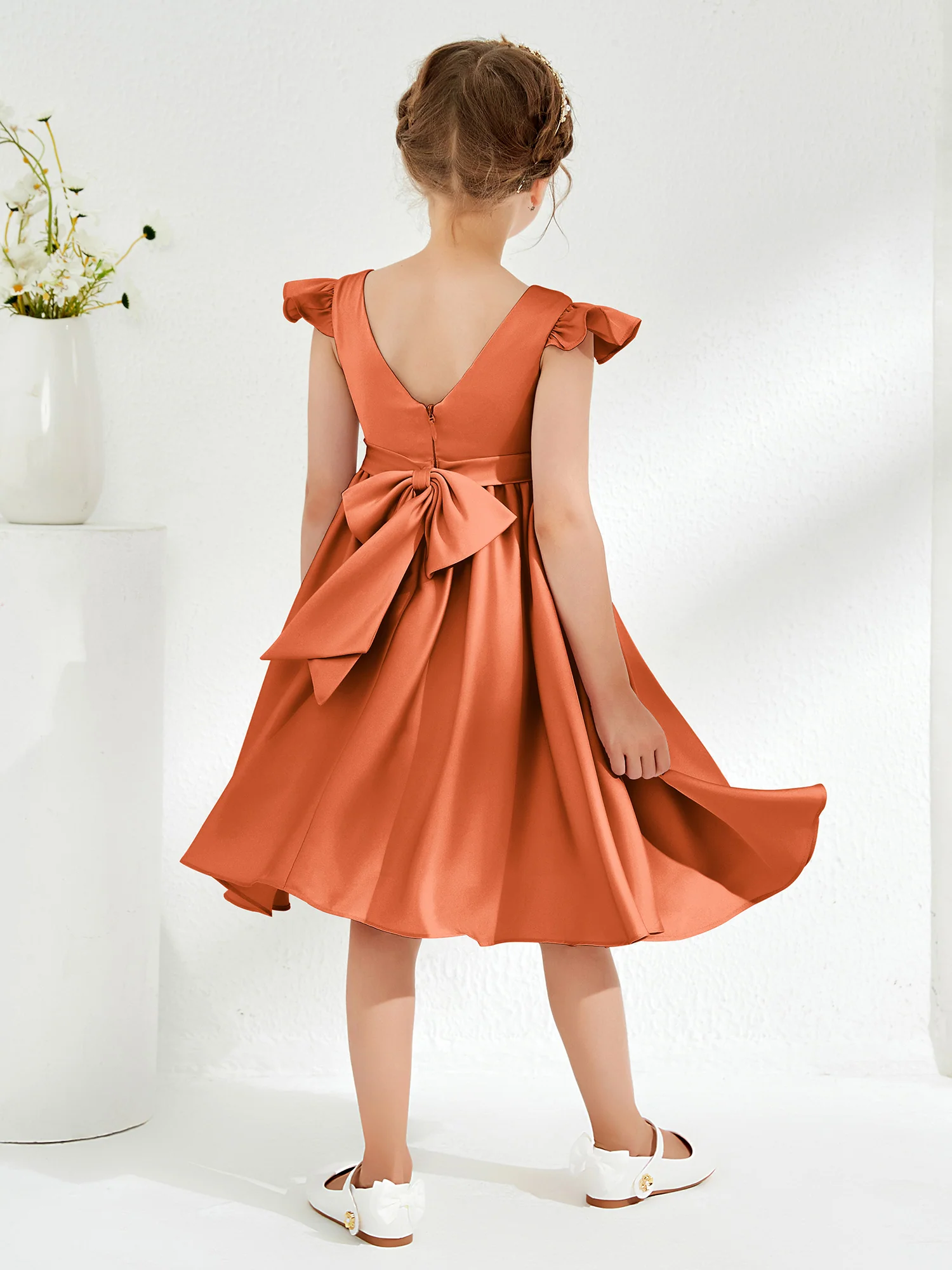 Cute Cap Sleeves Acetate Satin Flower Girl Dresses Rust - Image 2