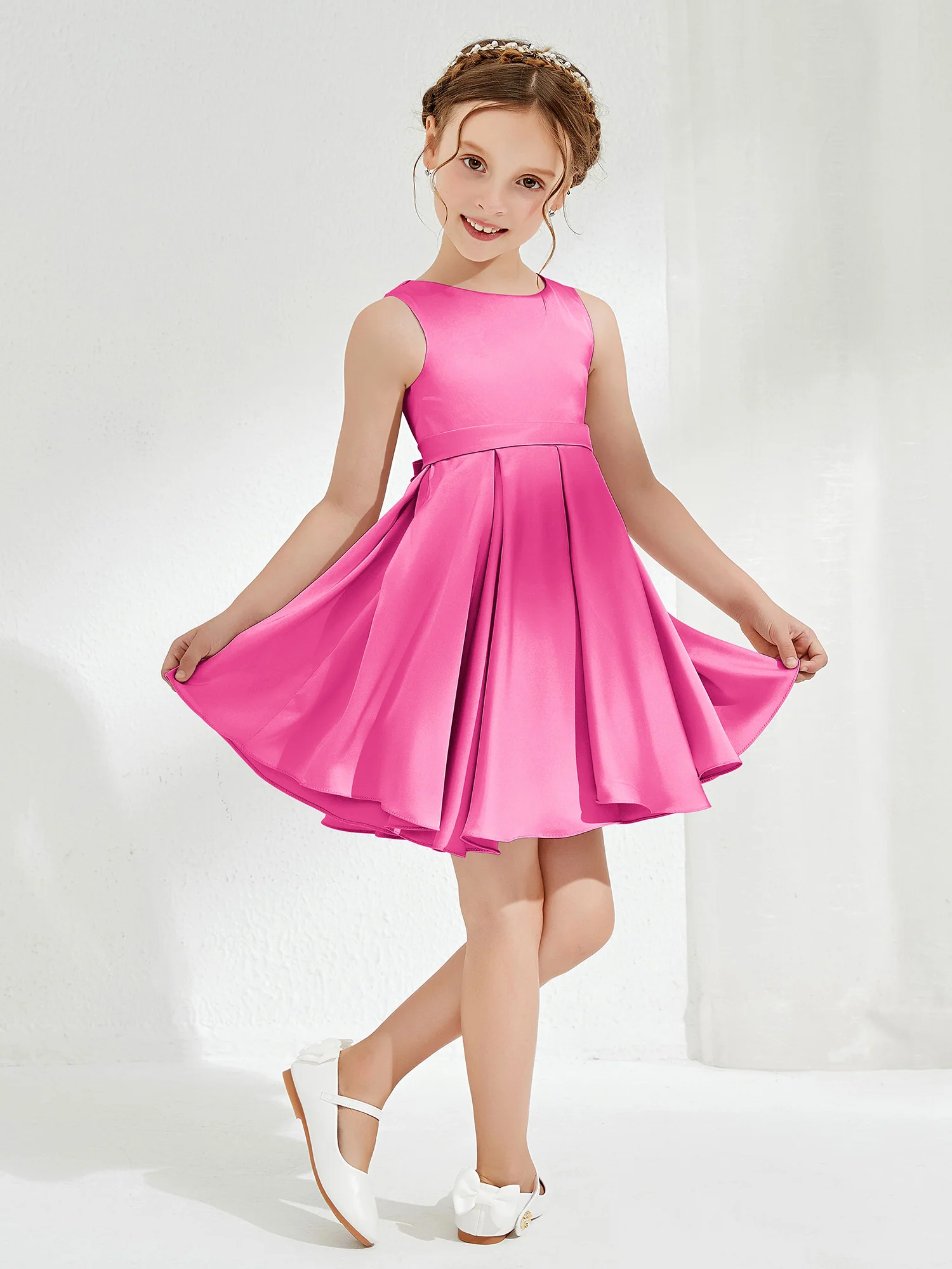 Cute Scoop Pleated Knee-Length Girl's Dress Azalea