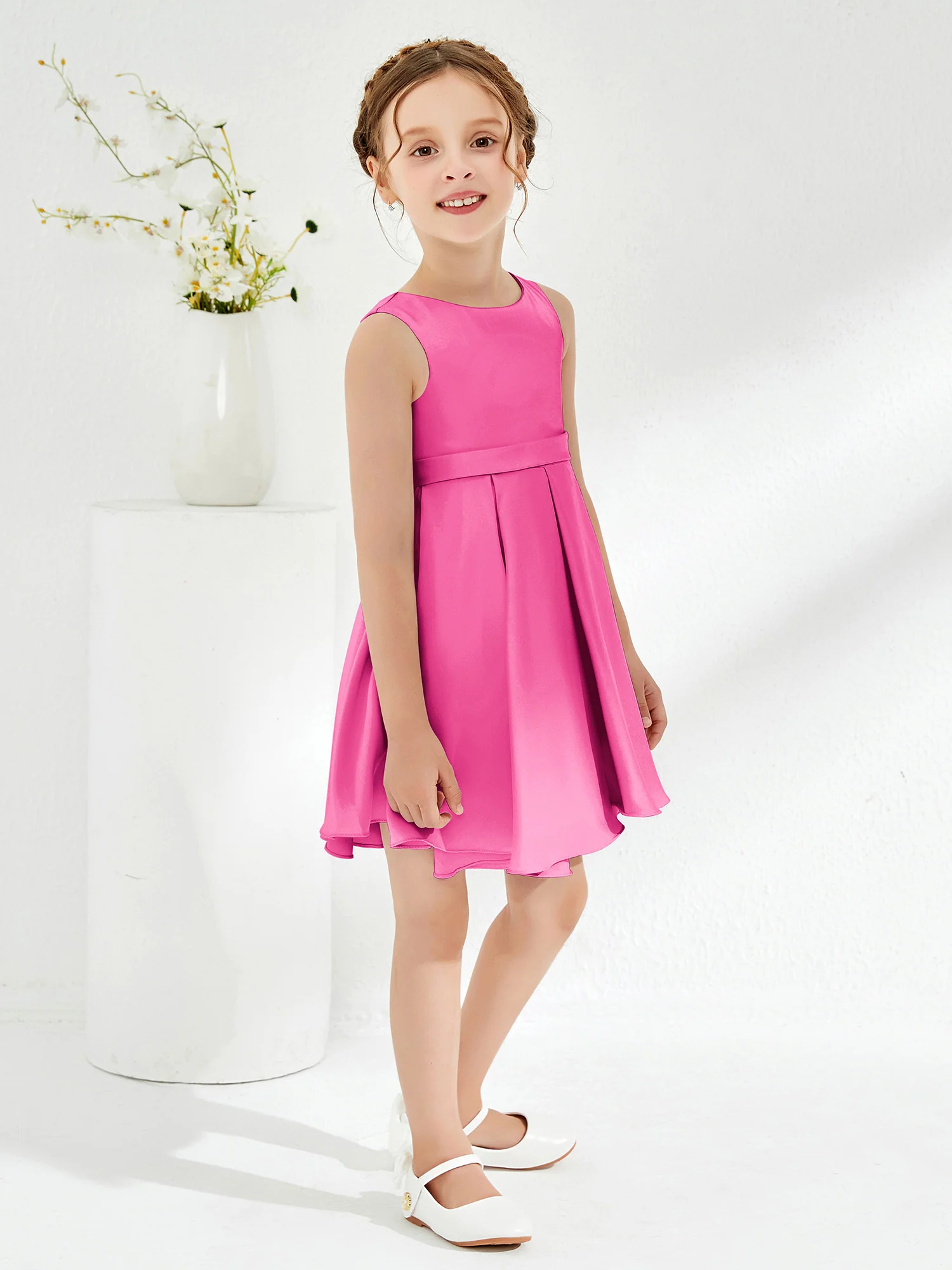 Cute Scoop Pleated Knee-Length Girl's Dress Azalea - Image 3