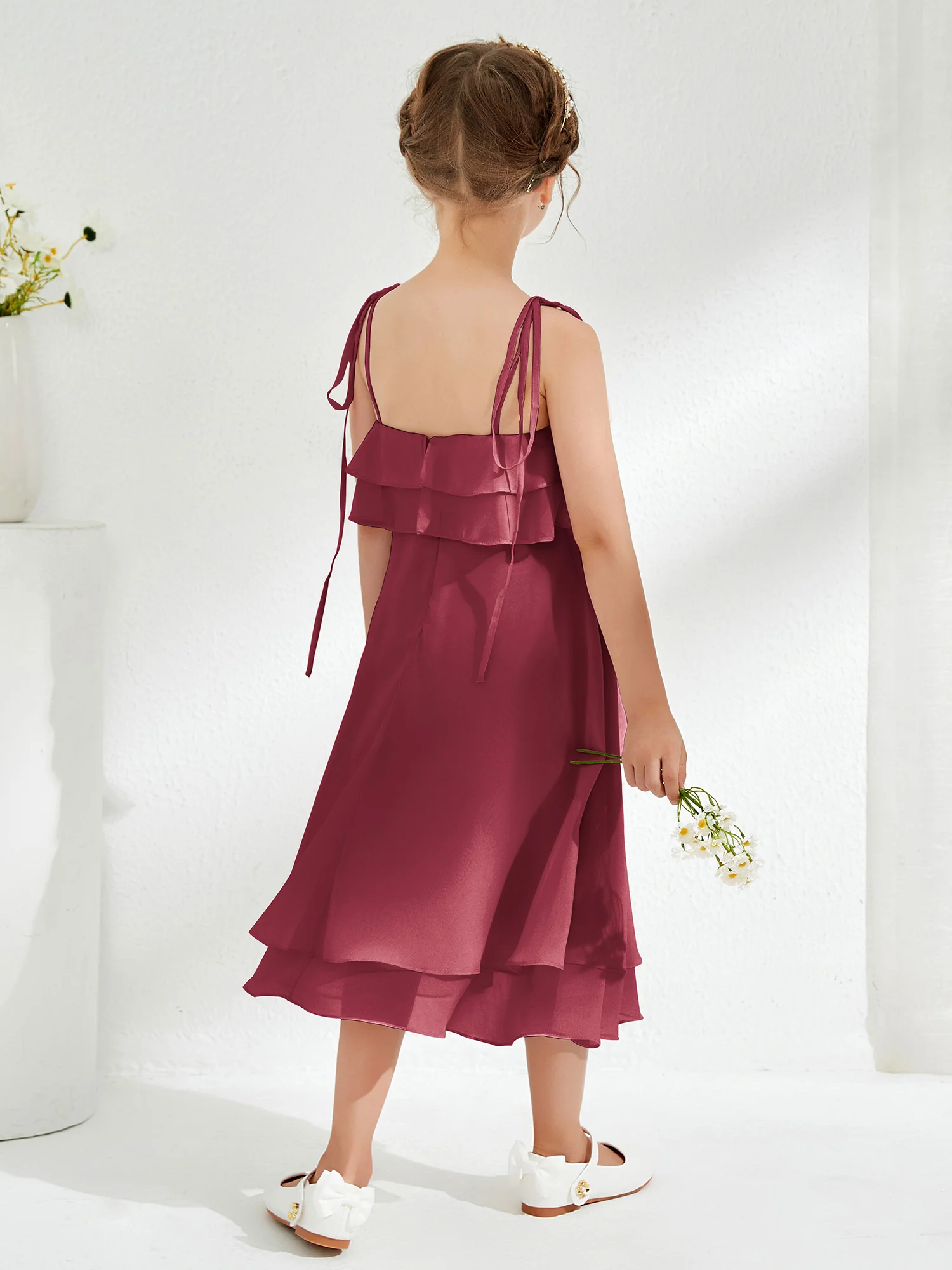 Cute Two Layers Ruffles Junior Bridesmaid Dresses Cinnamon Rose - Image 2