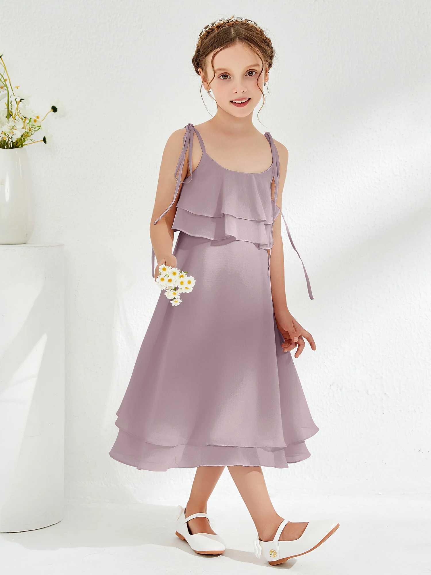 Cute Two Layers Ruffles Junior Bridesmaid Dresses Dusk - Image 3