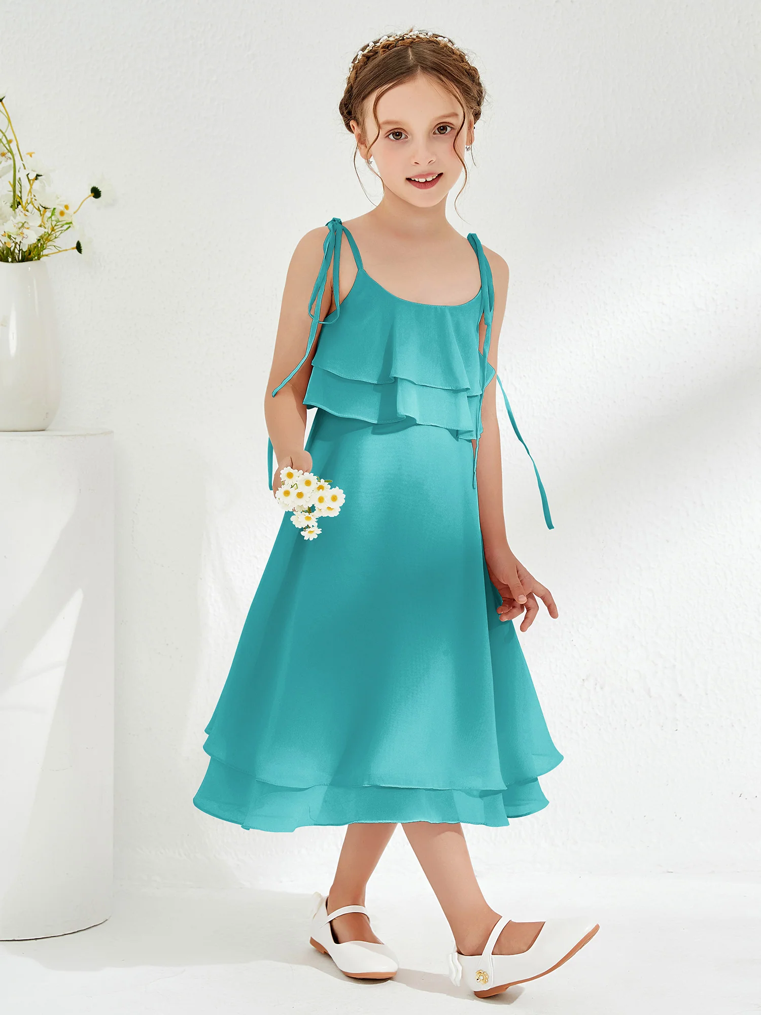 Cute Two Layers Ruffles Junior Bridesmaid Dresses Jade - Image 3