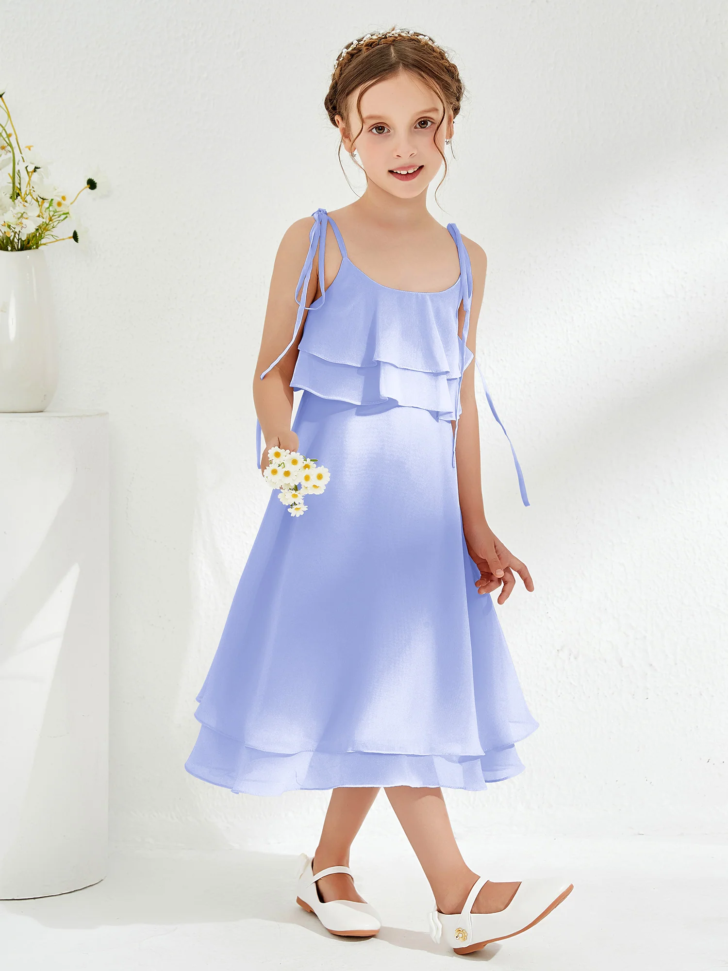 Cute Two Layers Ruffles Junior Bridesmaid Dresses Lavender - Image 3