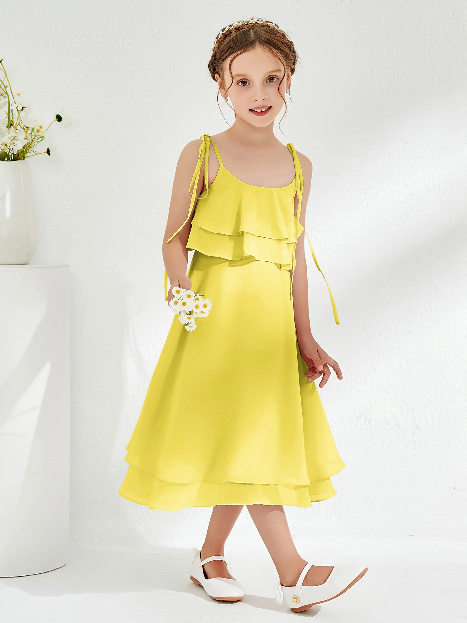 Cute Two Layers Ruffles Junior Bridesmaid Dresses Lemon - Image 3