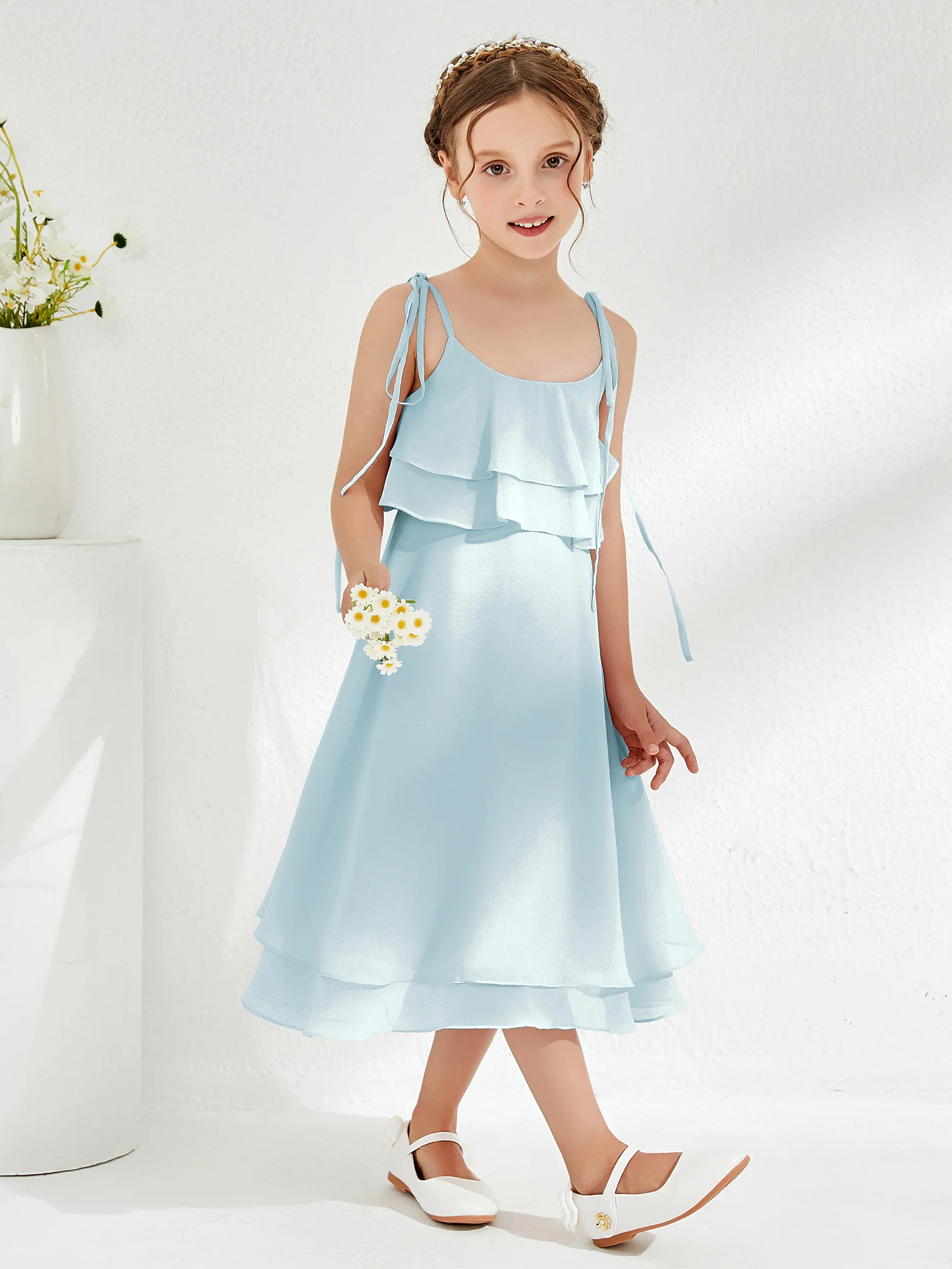 Cute Two Layers Ruffles Junior Bridesmaid Dresses Mist - Image 3
