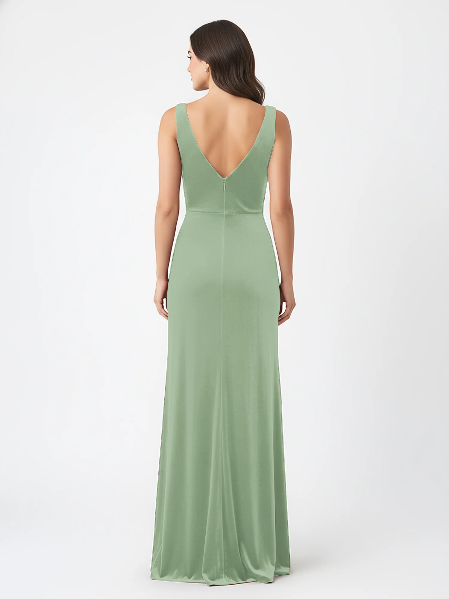 Sheath Deep V-Neck Sleeveless Velvet Dresses Dusty Sage - Image 2