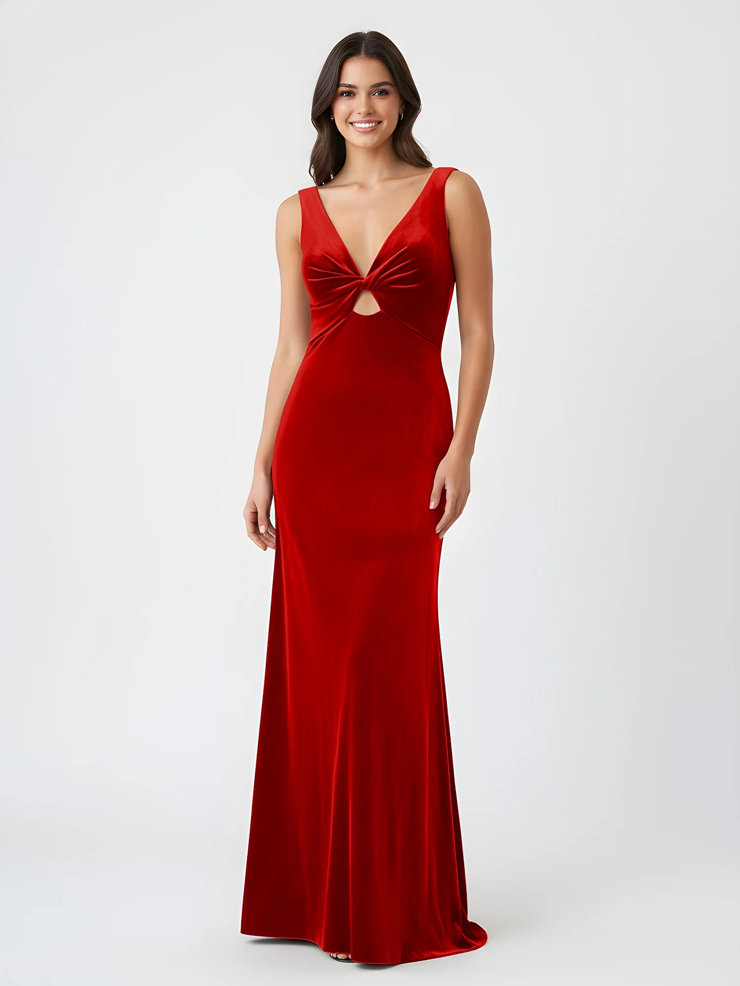 Sheath Deep V-Neck Sleeveless Velvet Dresses Red