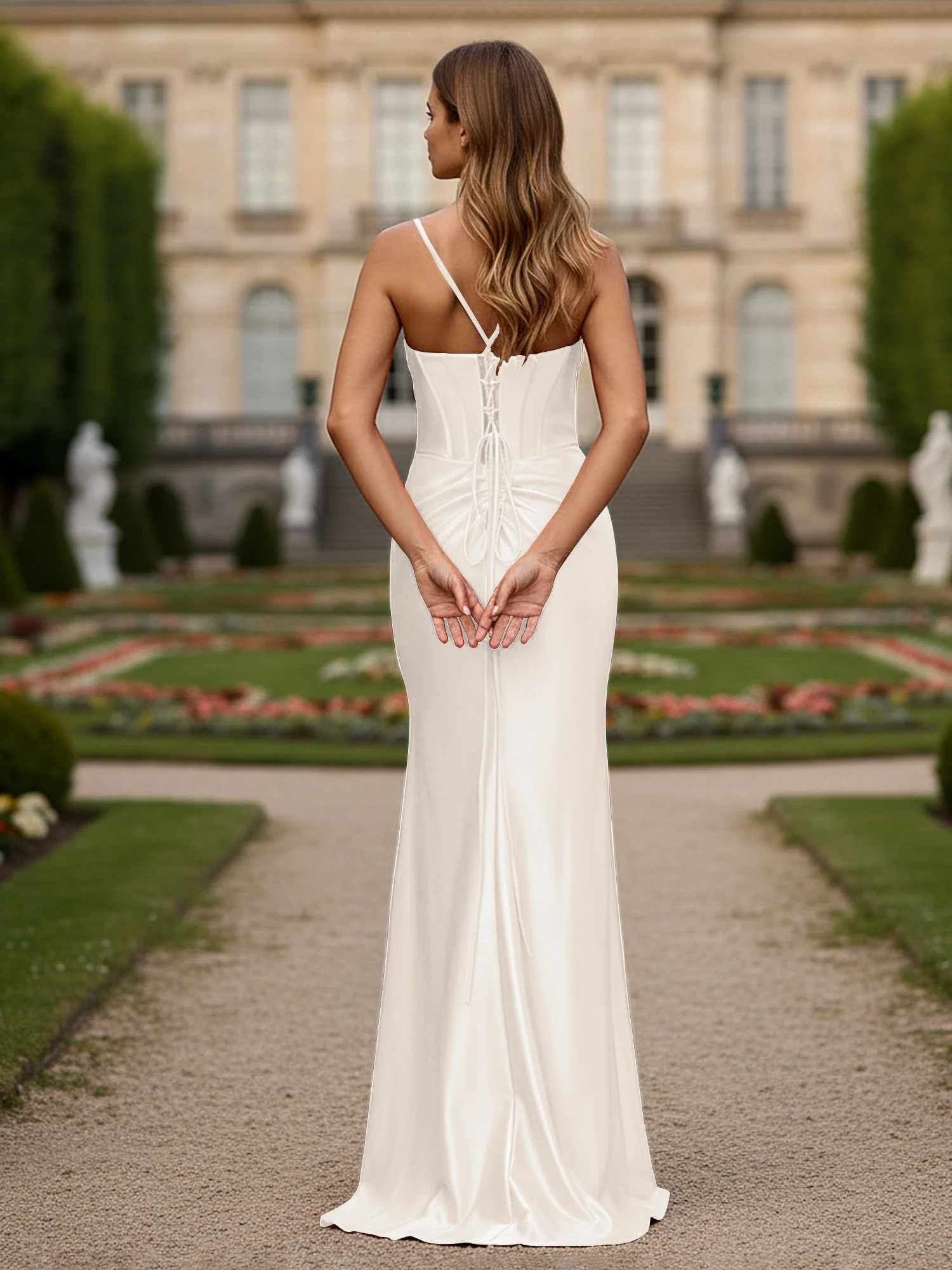 Beaded Sweetheart Draped Slip Dress Ivory - Image 2