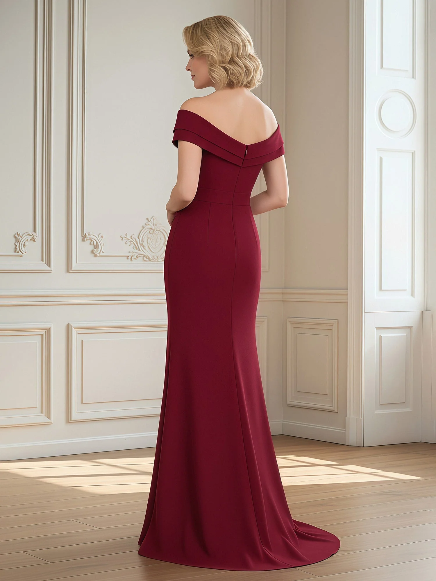Off-Shoulder Mermaid Gown with Draped Surplice Bodice Dark Green - Image 2