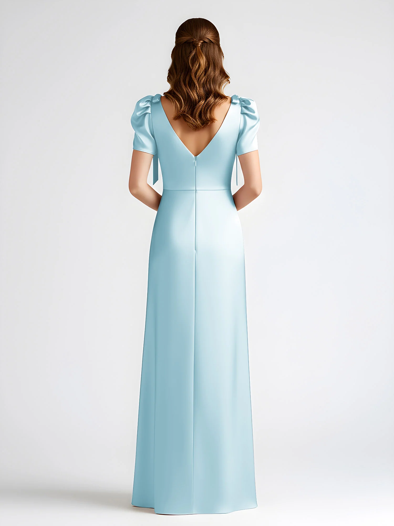 Bow-Detail Short Sleeve Satin Column Maxi Dress Mist - Image 2