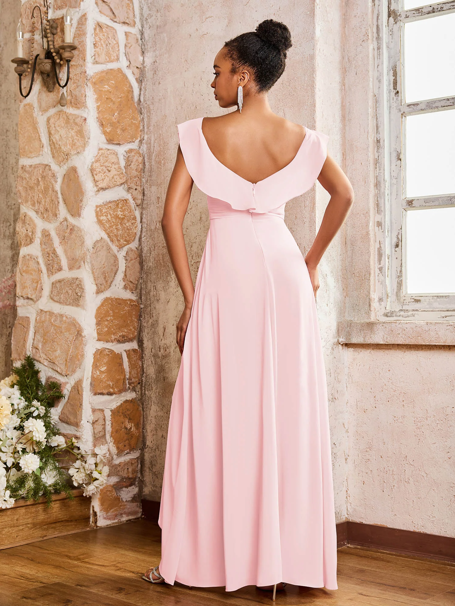 Elegant Chiffon Jumpsuit with Flowing Skirt Overlay Blushing Pink - Image 2