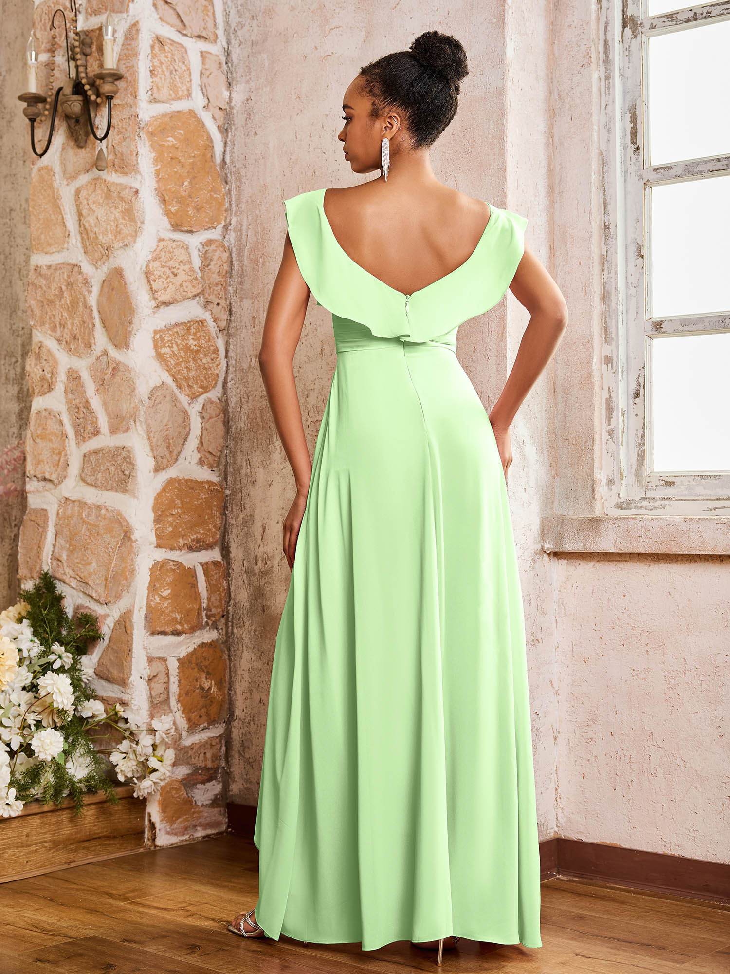 Elegant Chiffon Jumpsuit with Flowing Skirt Overlay Sage - Image 2