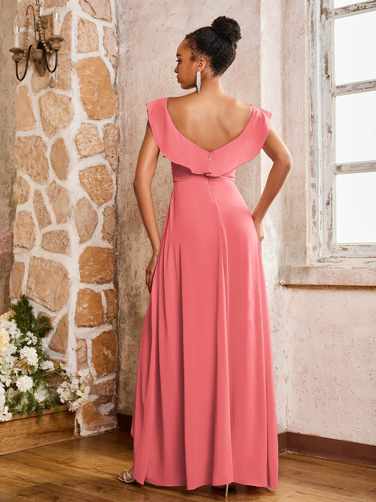 Elegant Chiffon Jumpsuit with Flowing Skirt Overlay Watermelon - Image 2