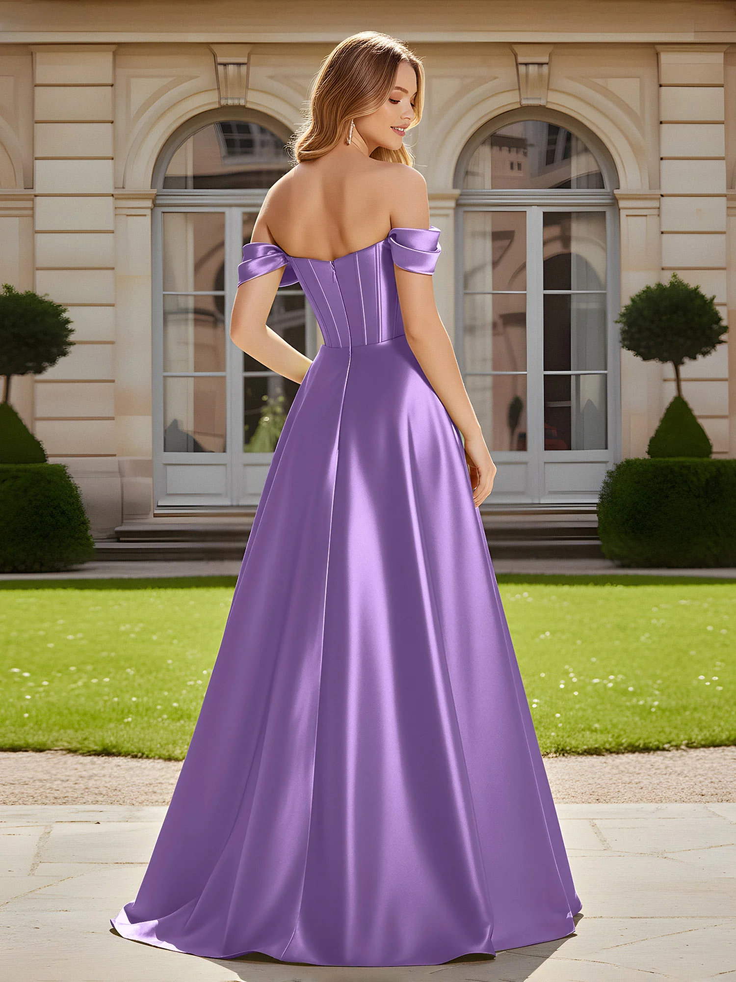 Elegant Off-the-shoulder Pleated Maxi Gown With Slit Tahiti - Image 2