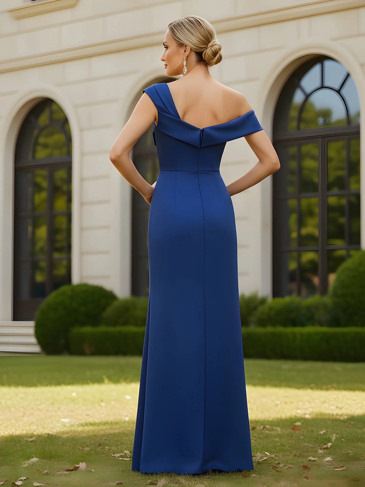 Elegant One Shoulder Sheath Long Gown With Slit Dusty Sage - Image 2