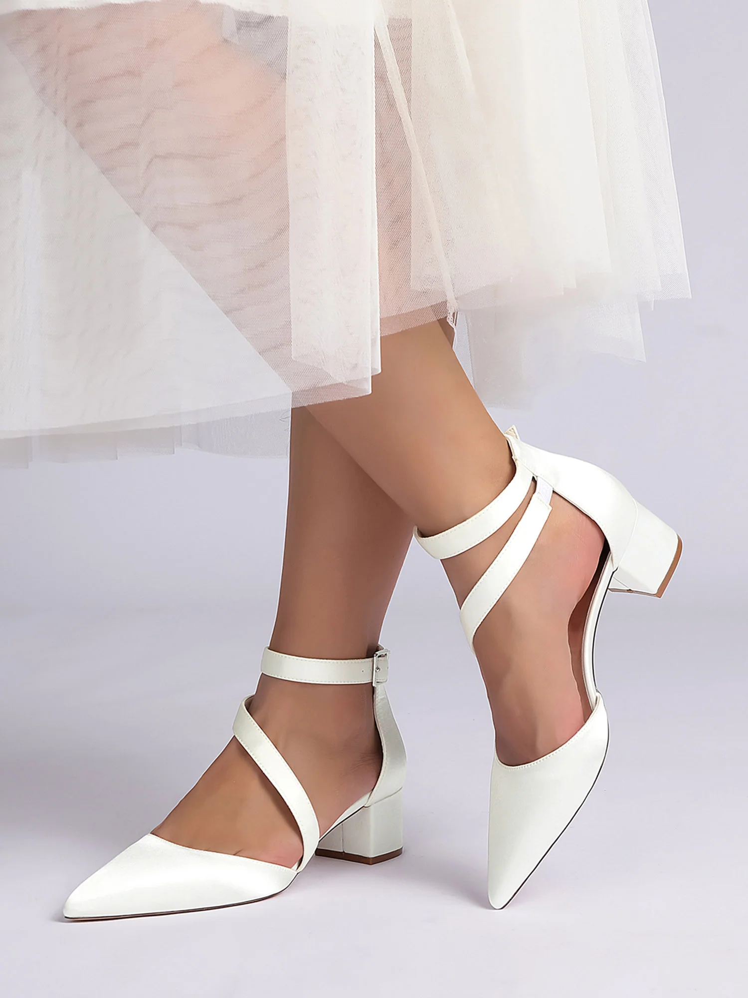 Elegant Satin Ankle Strap Kitten Heel Wedding Shoes - Image 10