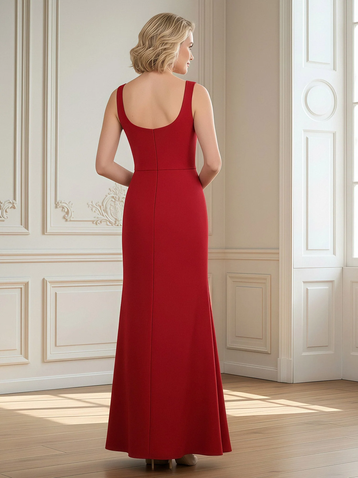 Elegant Scoop Neck Sheath Floor-length Dress Steel Grey - Image 2