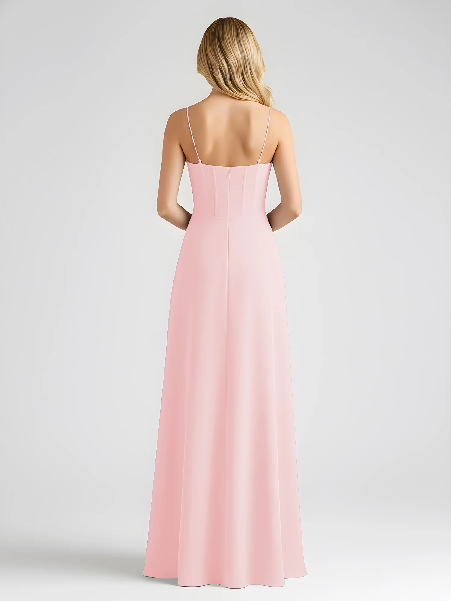 Spaghetti Strap A-Line Maxi with Bow Ties Blushing Pink - Image 2