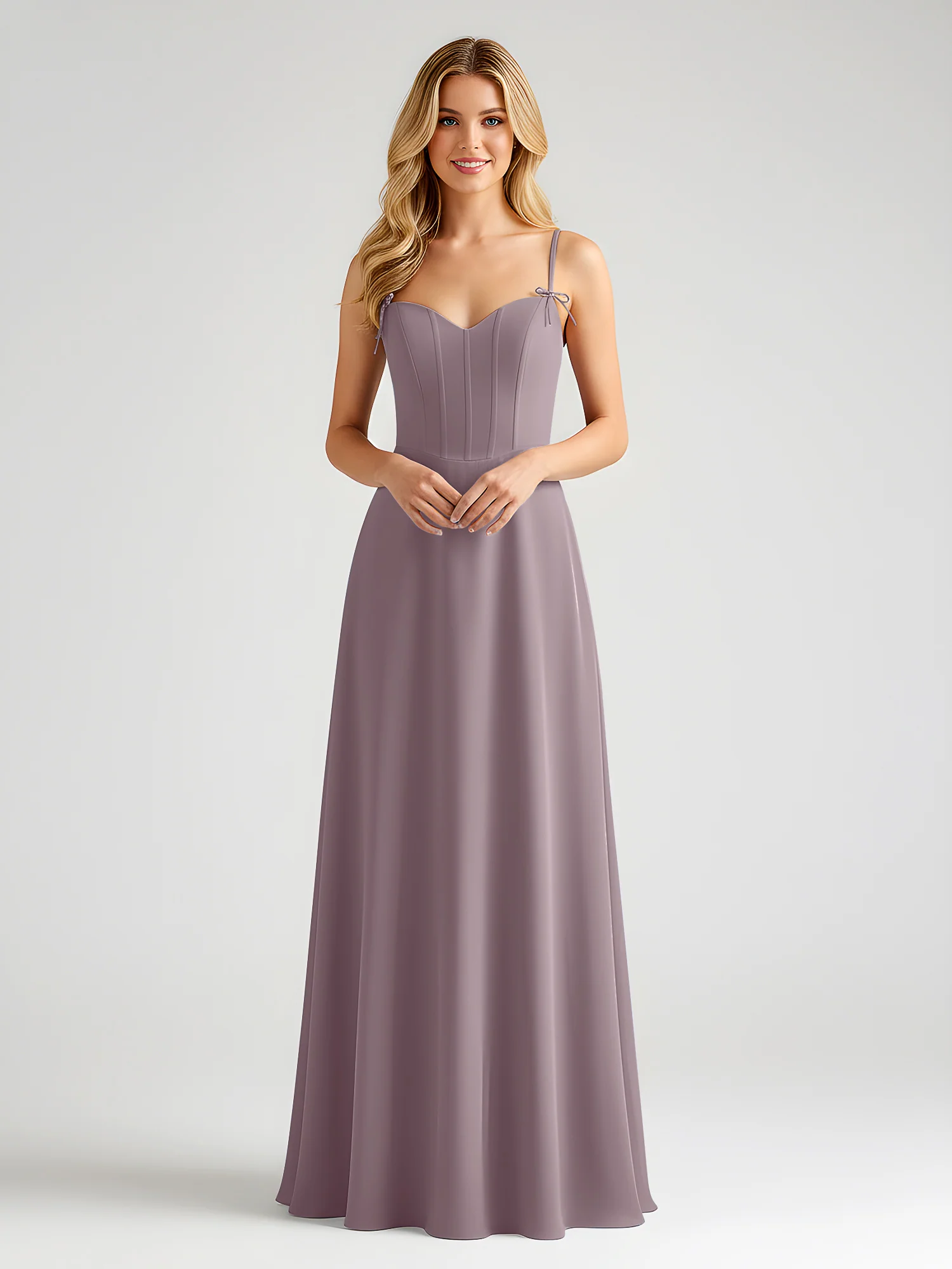 Spaghetti Strap A-Line Maxi with Bow Ties Dusk