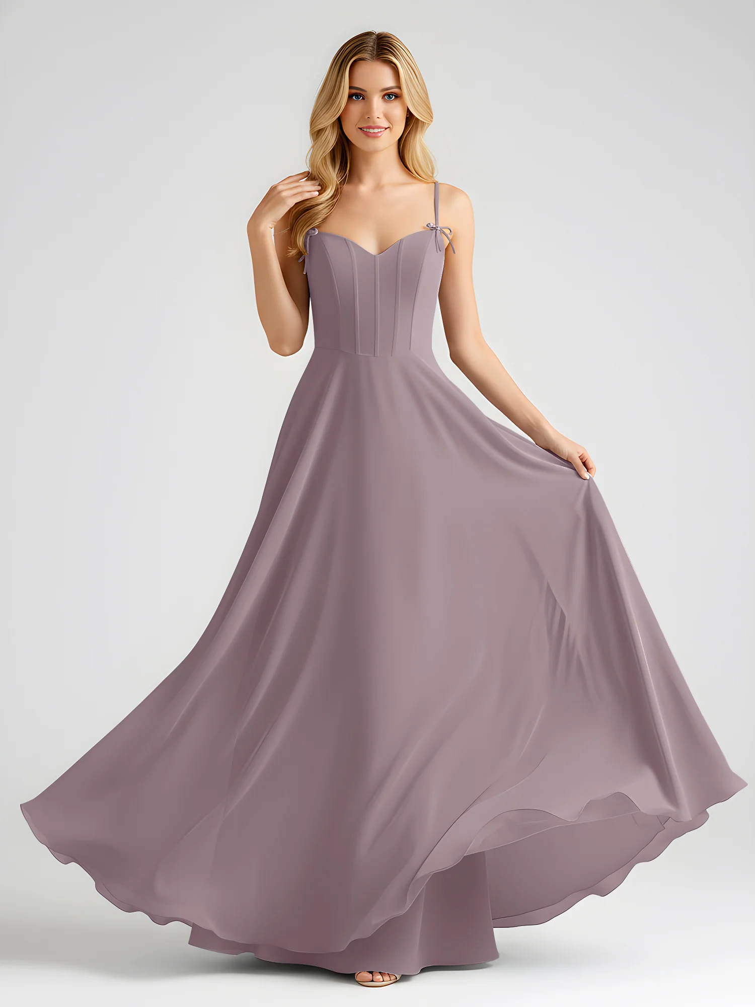 Spaghetti Strap A-Line Maxi with Bow Ties Dusk - Image 3