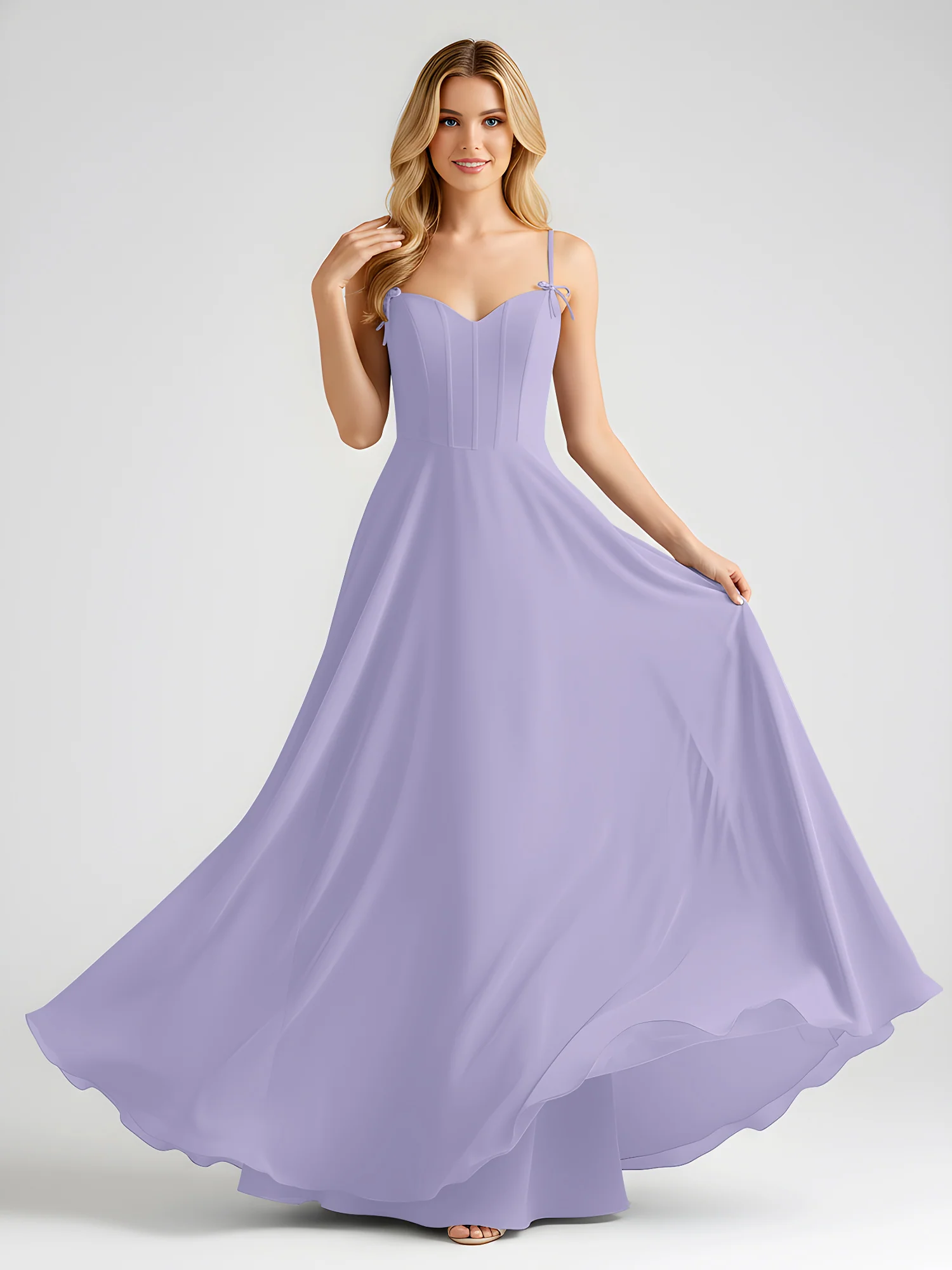 Spaghetti Strap A-Line Maxi with Bow Ties Lavender - Image 3