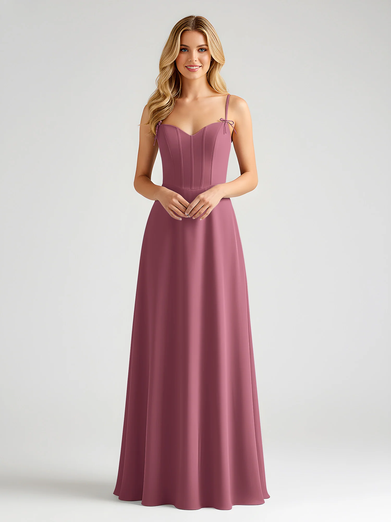 Spaghetti Strap A-Line Maxi with Bow Ties Mulberry