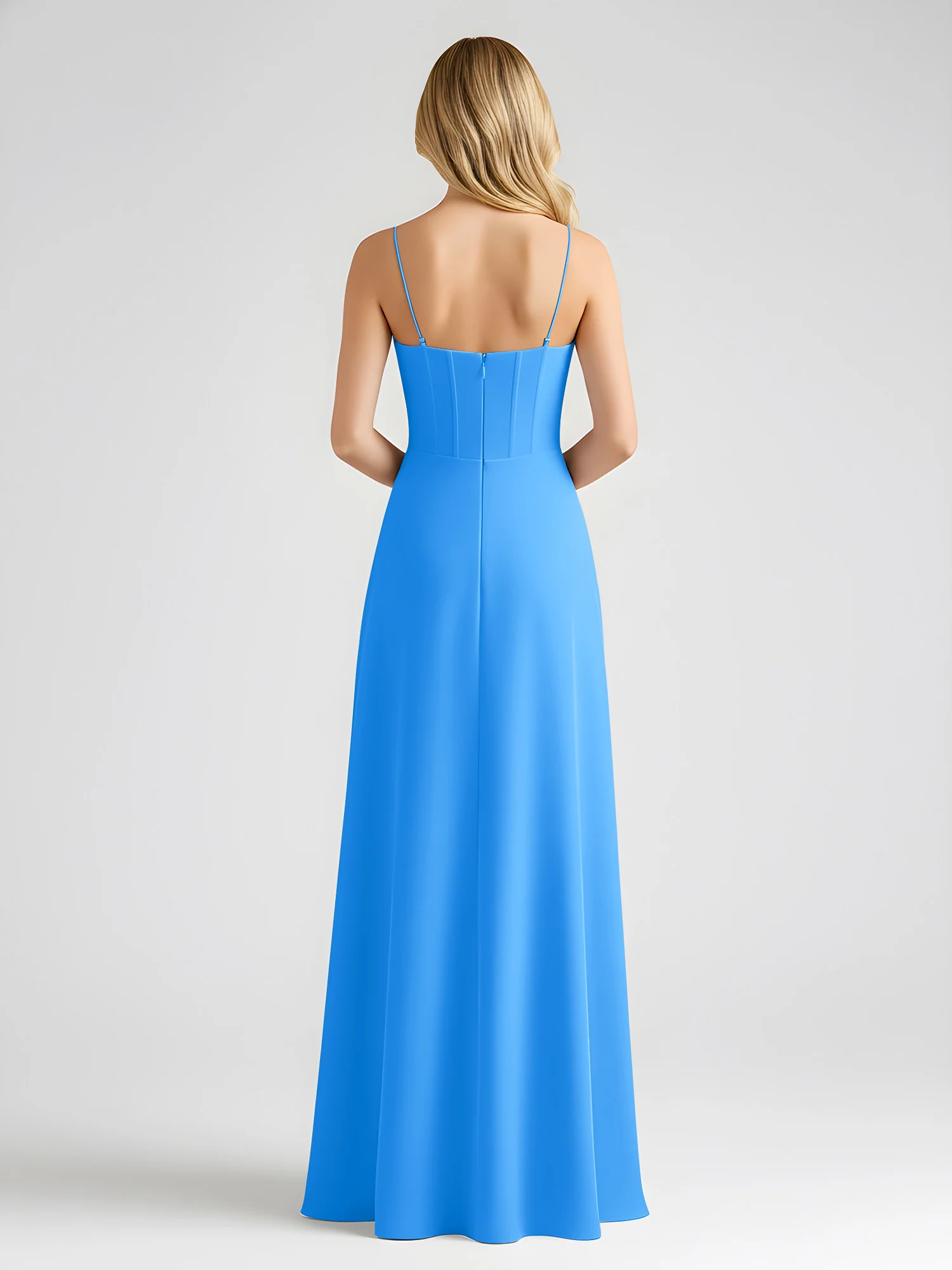 Spaghetti Strap A-Line Maxi with Bow Ties Ocean Blue - Image 2