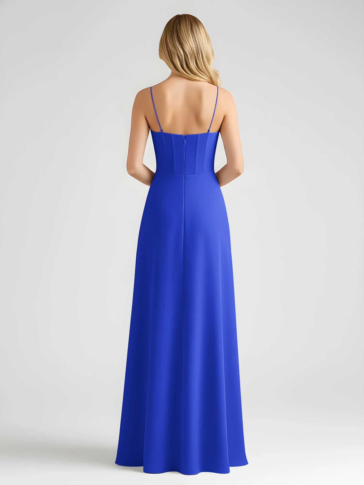 Spaghetti Strap A-Line Maxi with Bow Ties Royal Blue - Image 2
